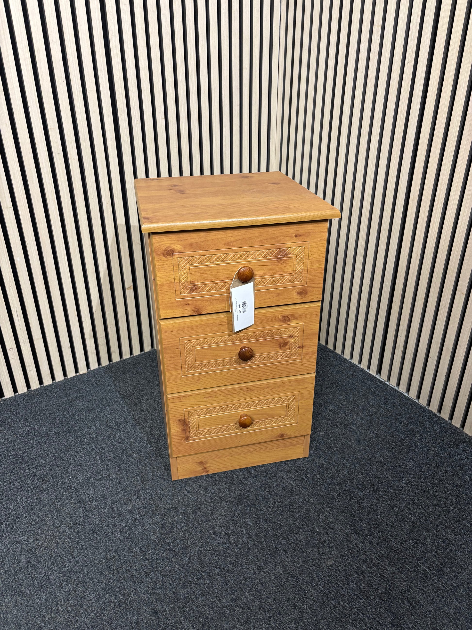 3 drawer pine laminate bedside locker 3126