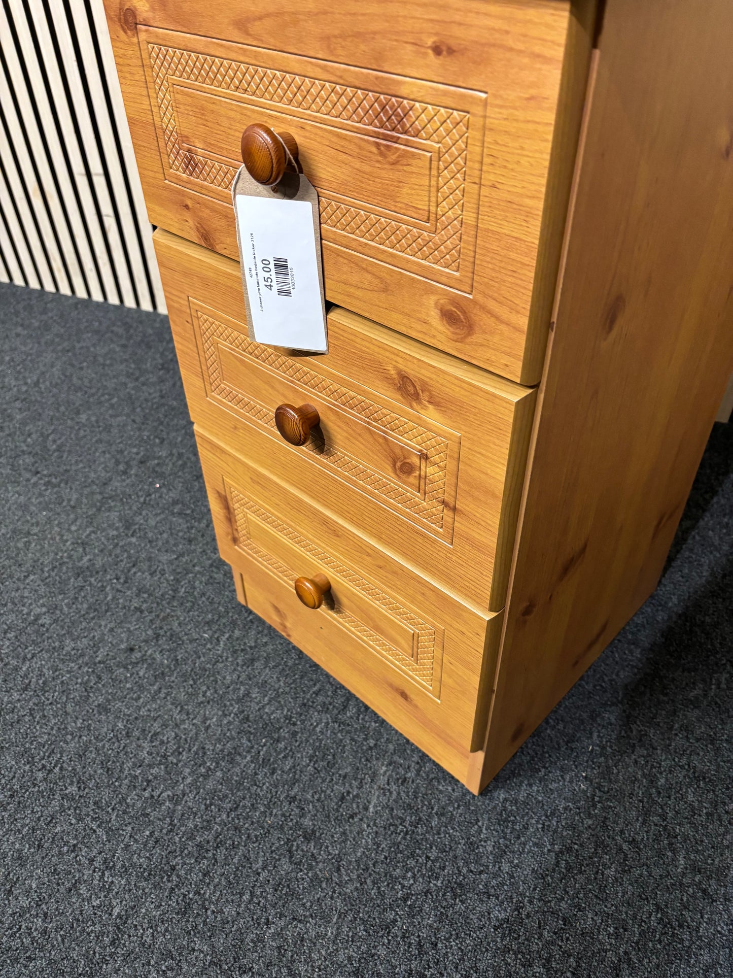 3 drawer pine laminate bedside locker 3126