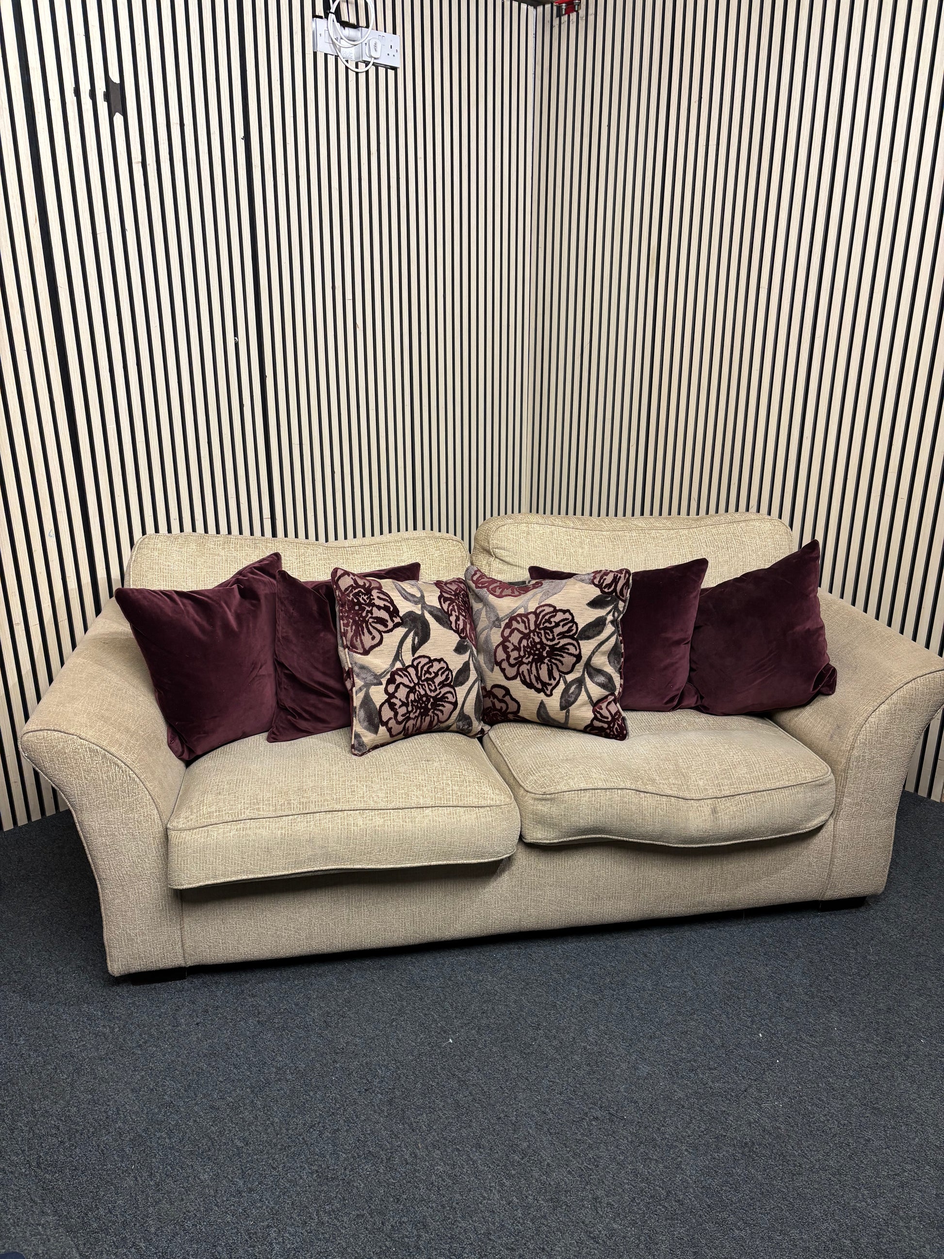 Two-seater high-back oatmeal fabric sofa  3126