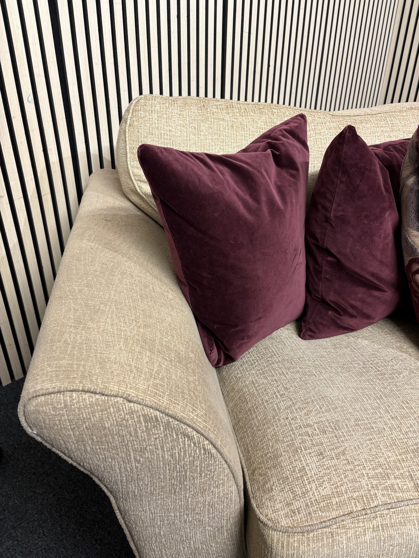 Two-seater high-back oatmeal fabric sofa  3126