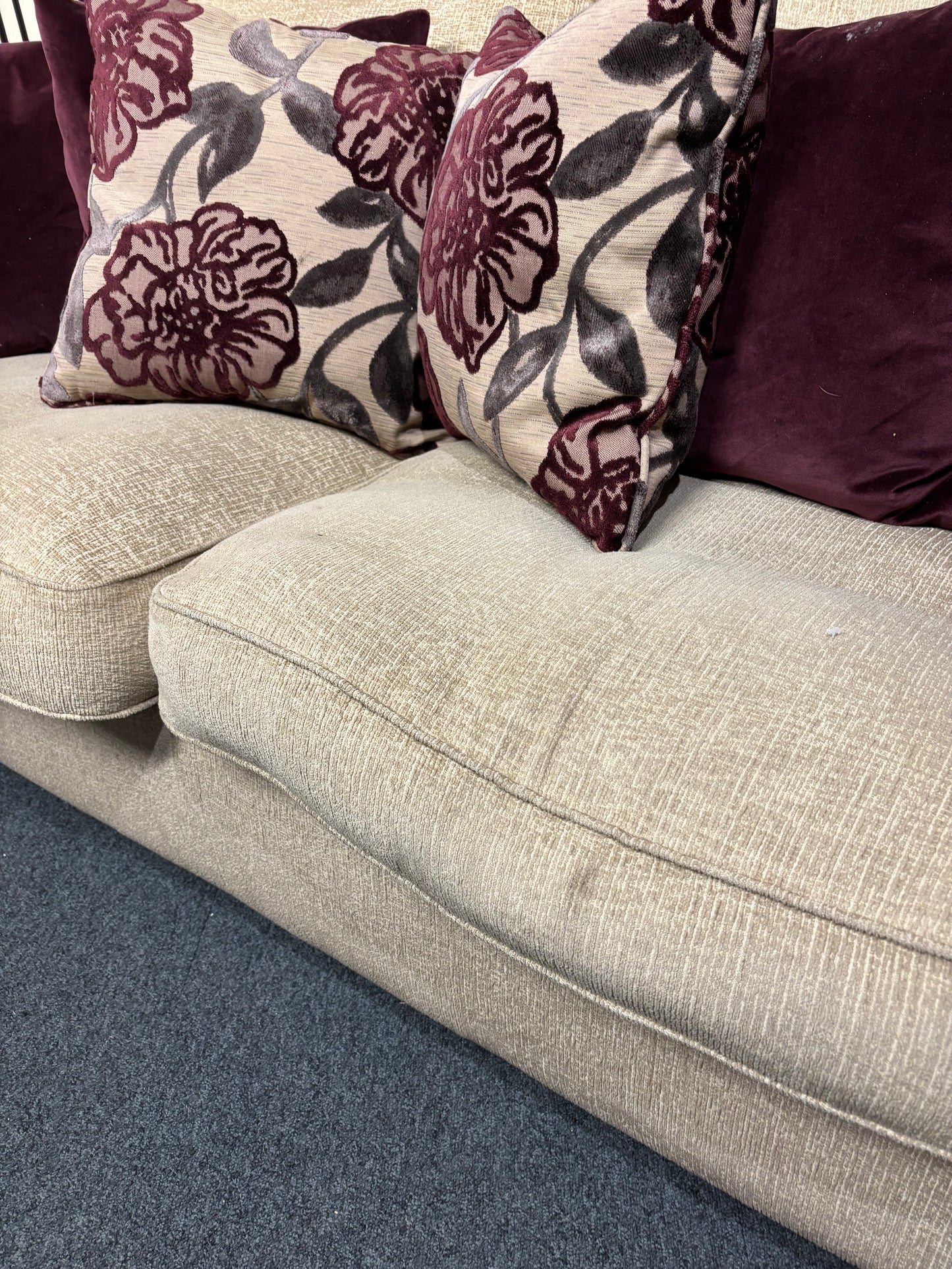 Two-seater high-back oatmeal fabric sofa  3126