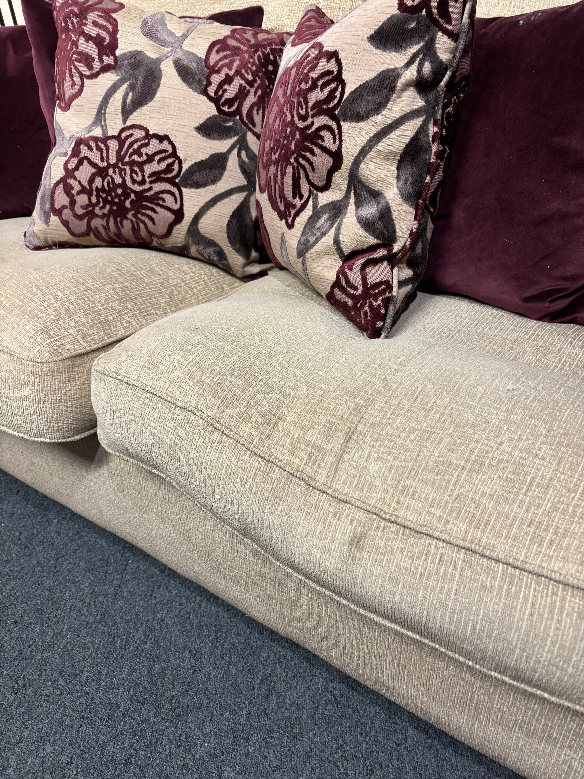 Two-seater high-back oatmeal fabric sofa  3126