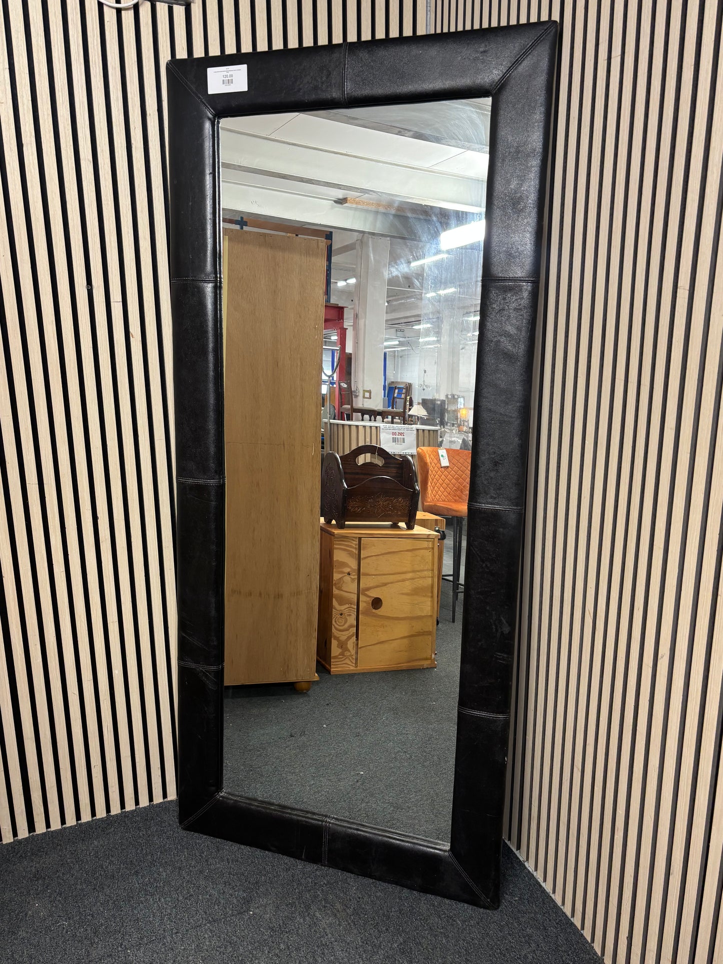 Large dark brown leatherette landscape mirror 2 metres 3126