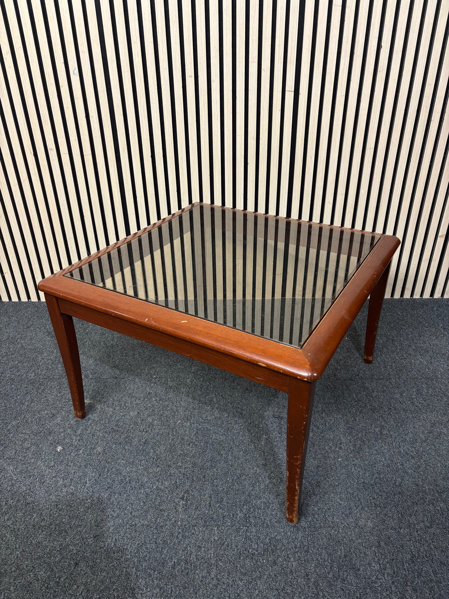 Dark wood stained, glass top coffee table (H 45 x W 70 cm) 3126