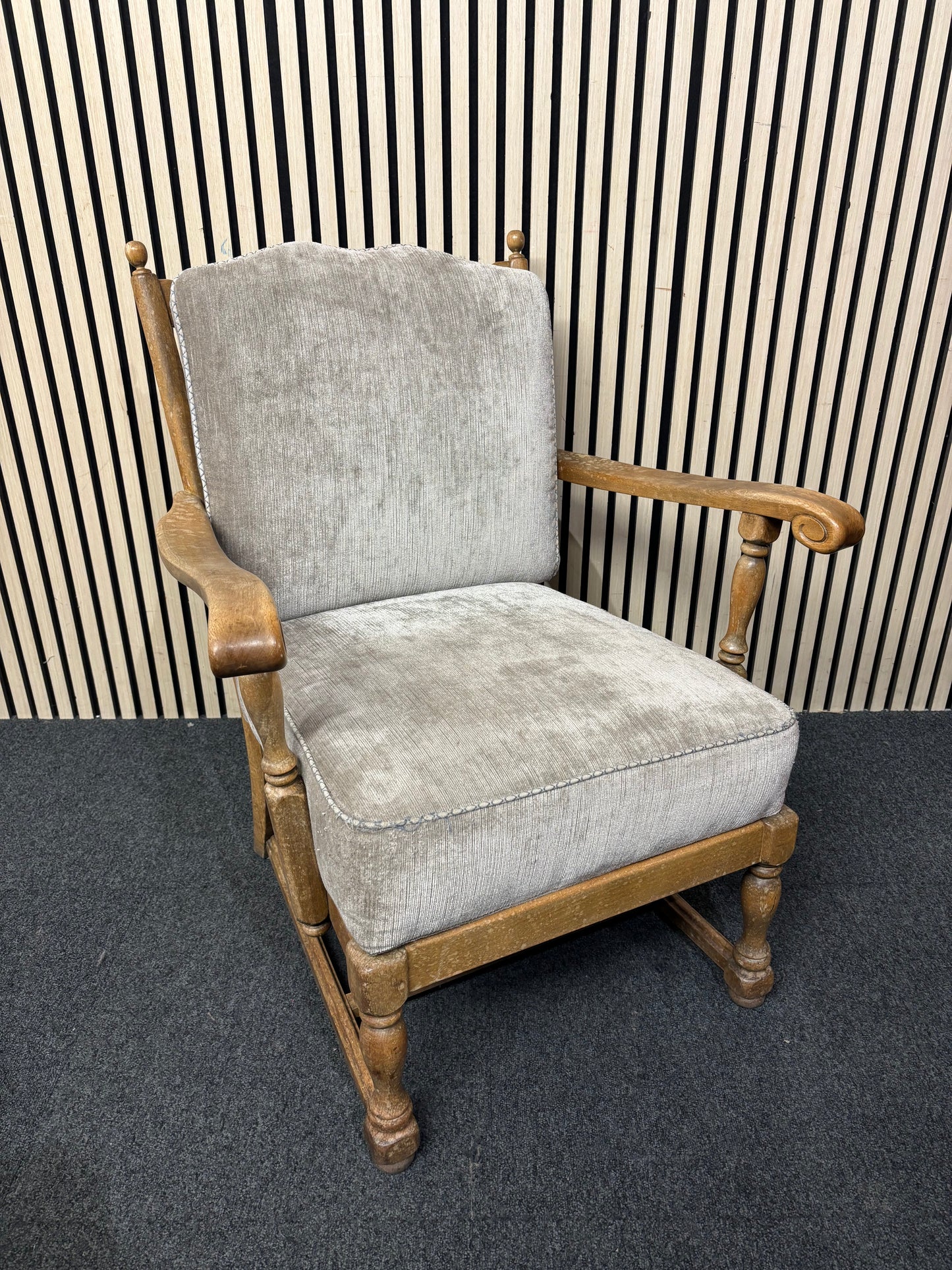 Solid wood, oatmeal fabric armchair 3126