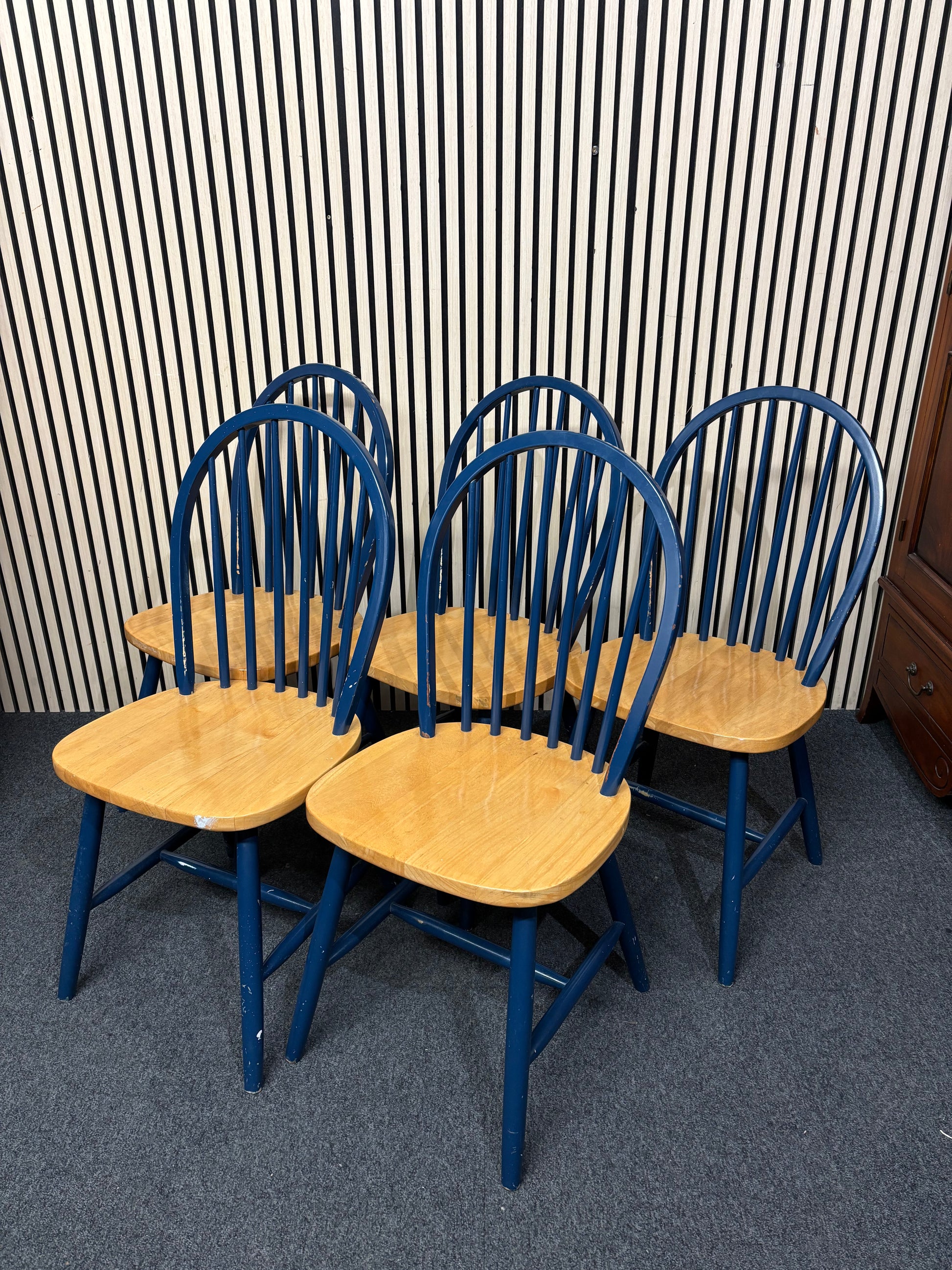 Solid wood, blue painted back kitchen chairs (SET OF 5) 3126