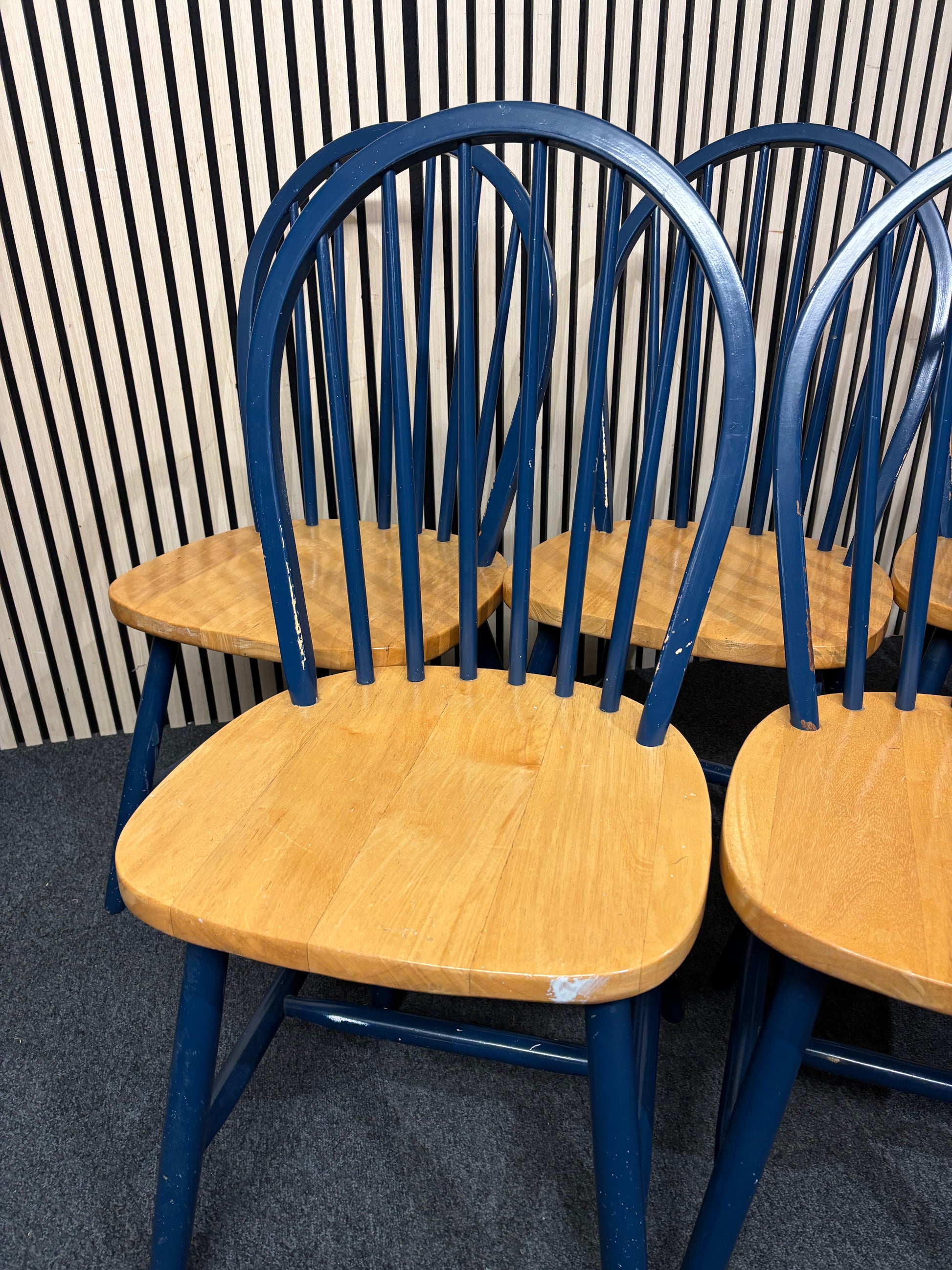 Solid wood, blue painted back kitchen chairs (SET OF 5) 3126