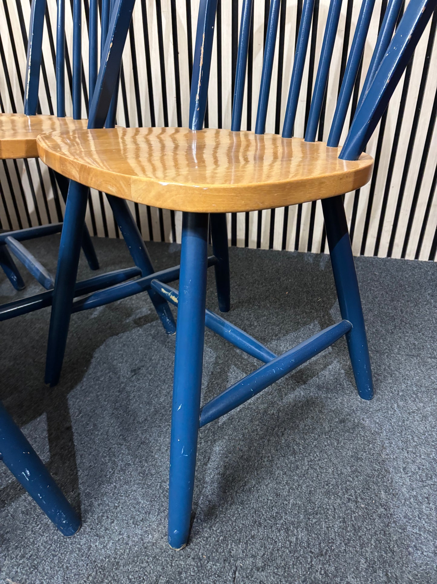 Solid wood, blue painted back kitchen chairs (SET OF 5) 3126