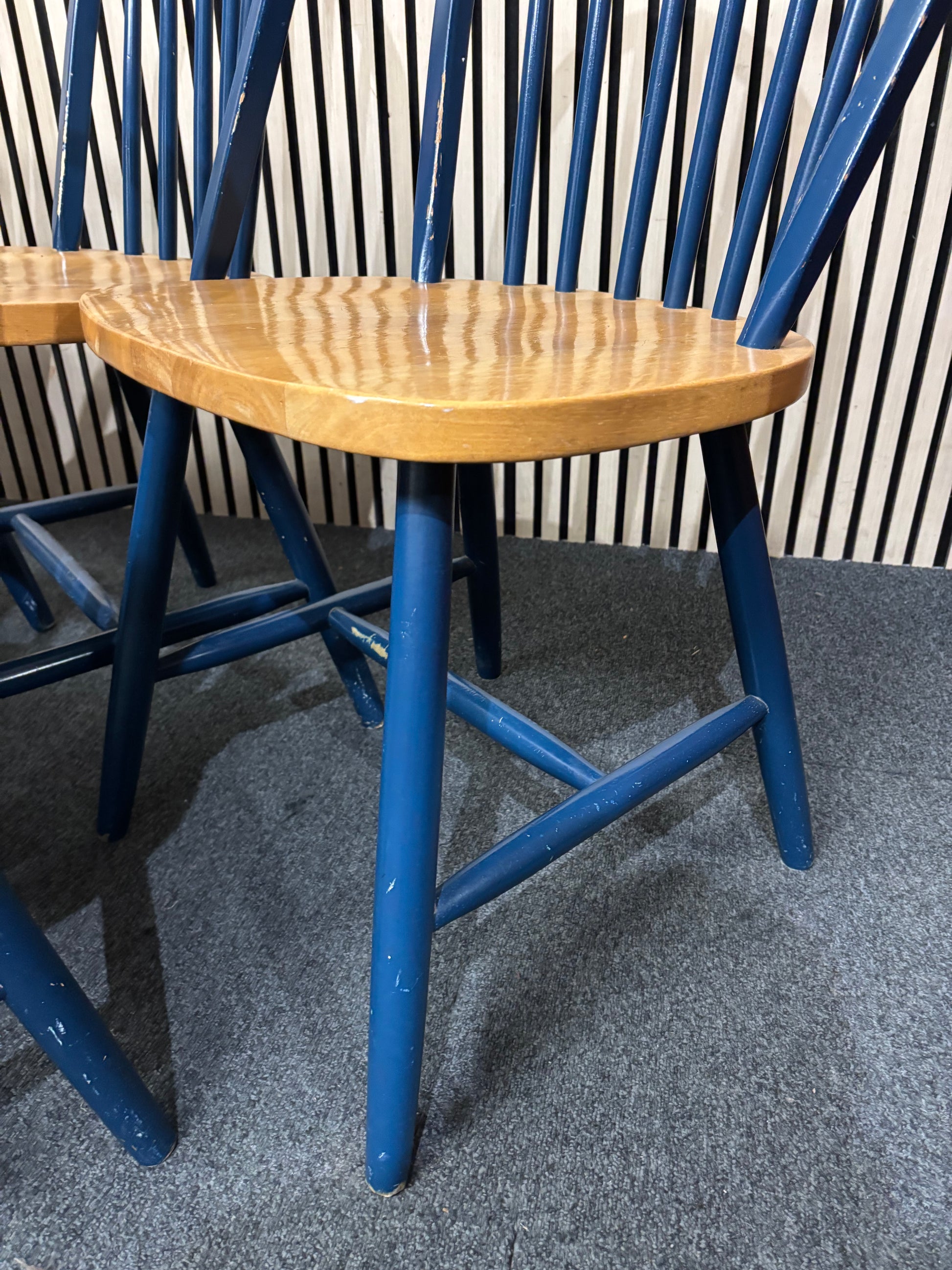 Solid wood, blue painted back kitchen chairs (SET OF 5) 3126