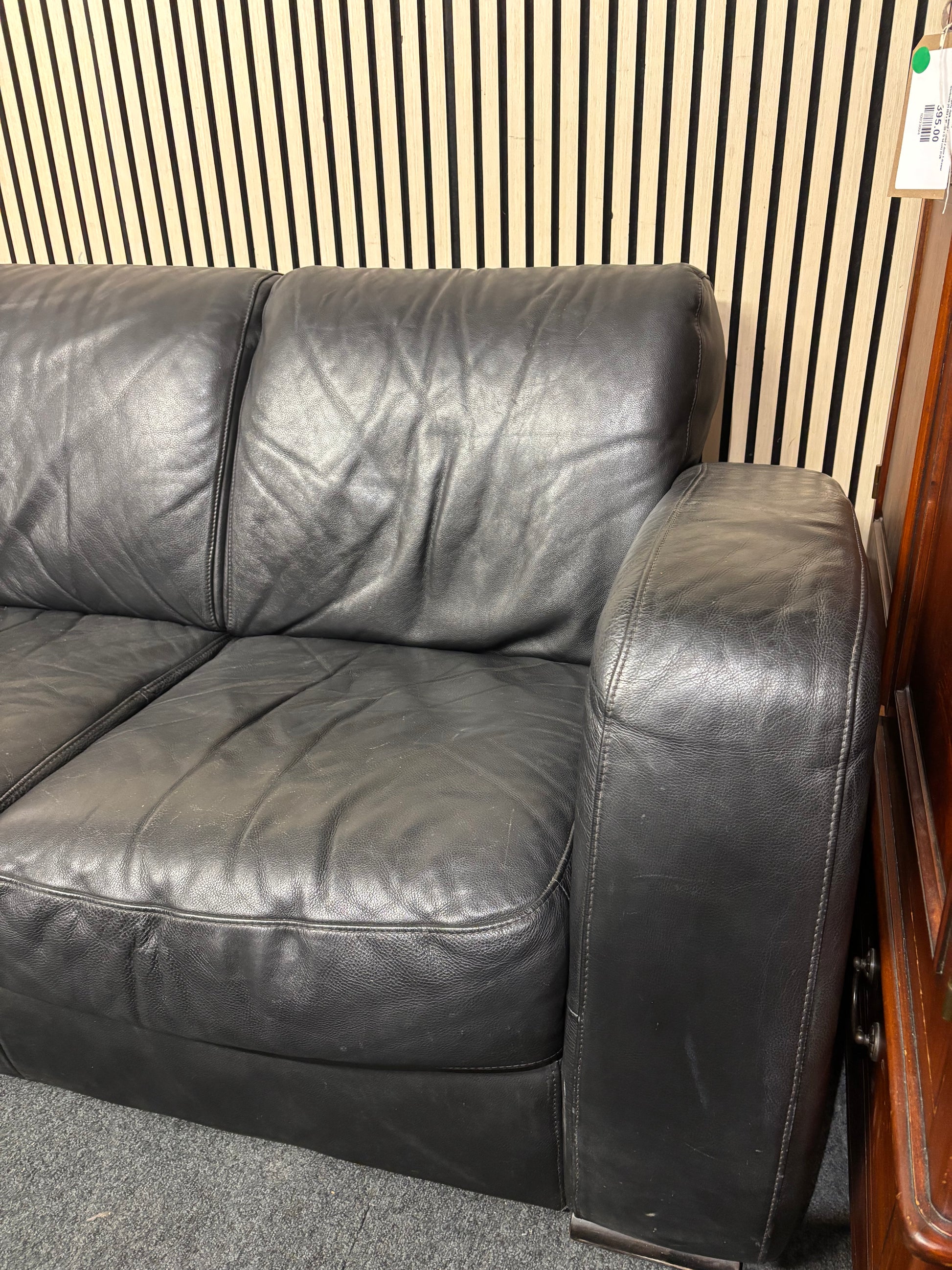 3 seater Natuzzi heavy grain dark brown leather sofa (230 cm) 3126