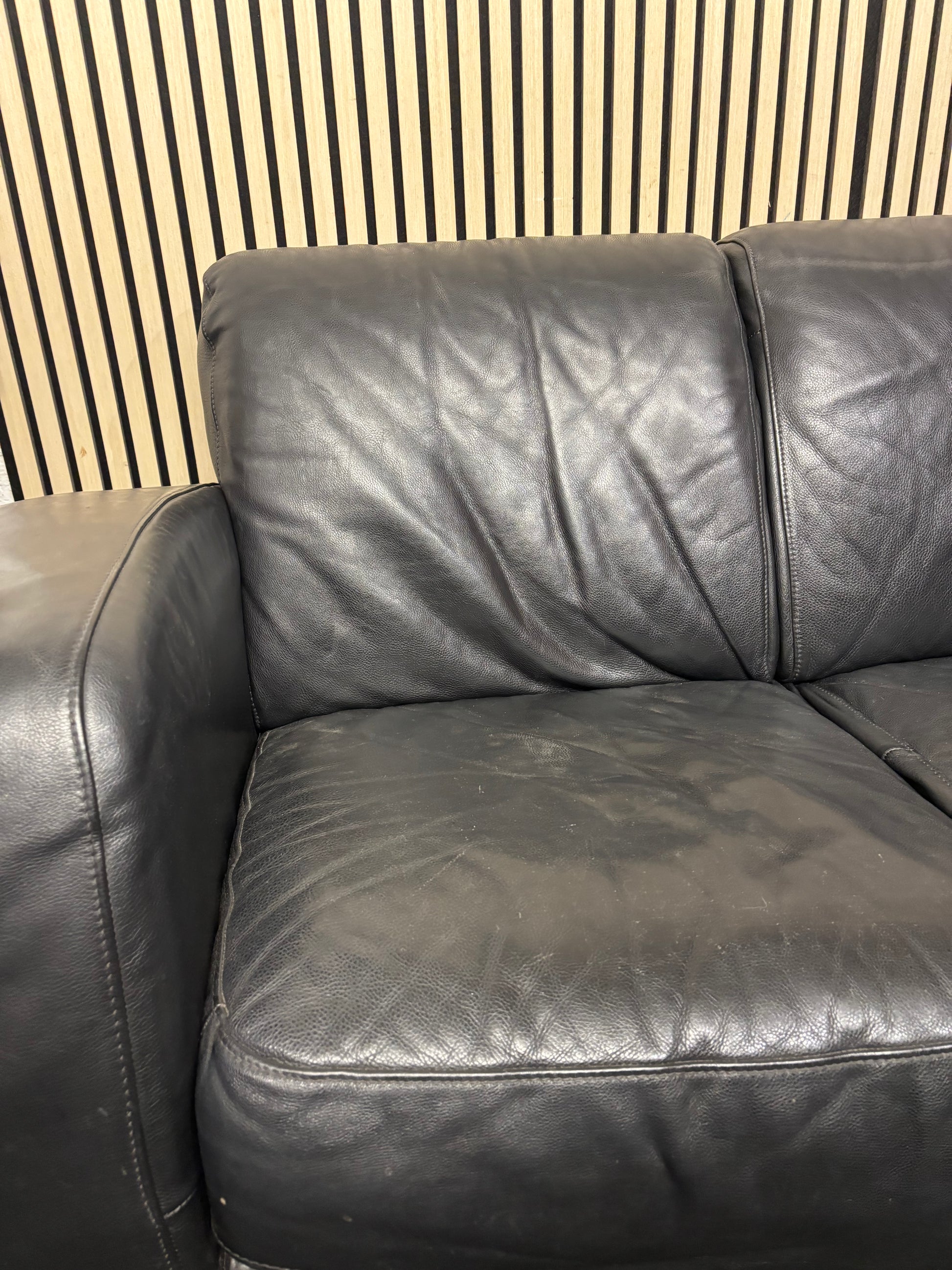 3 seater Natuzzi heavy grain dark brown leather sofa (230 cm) 3126