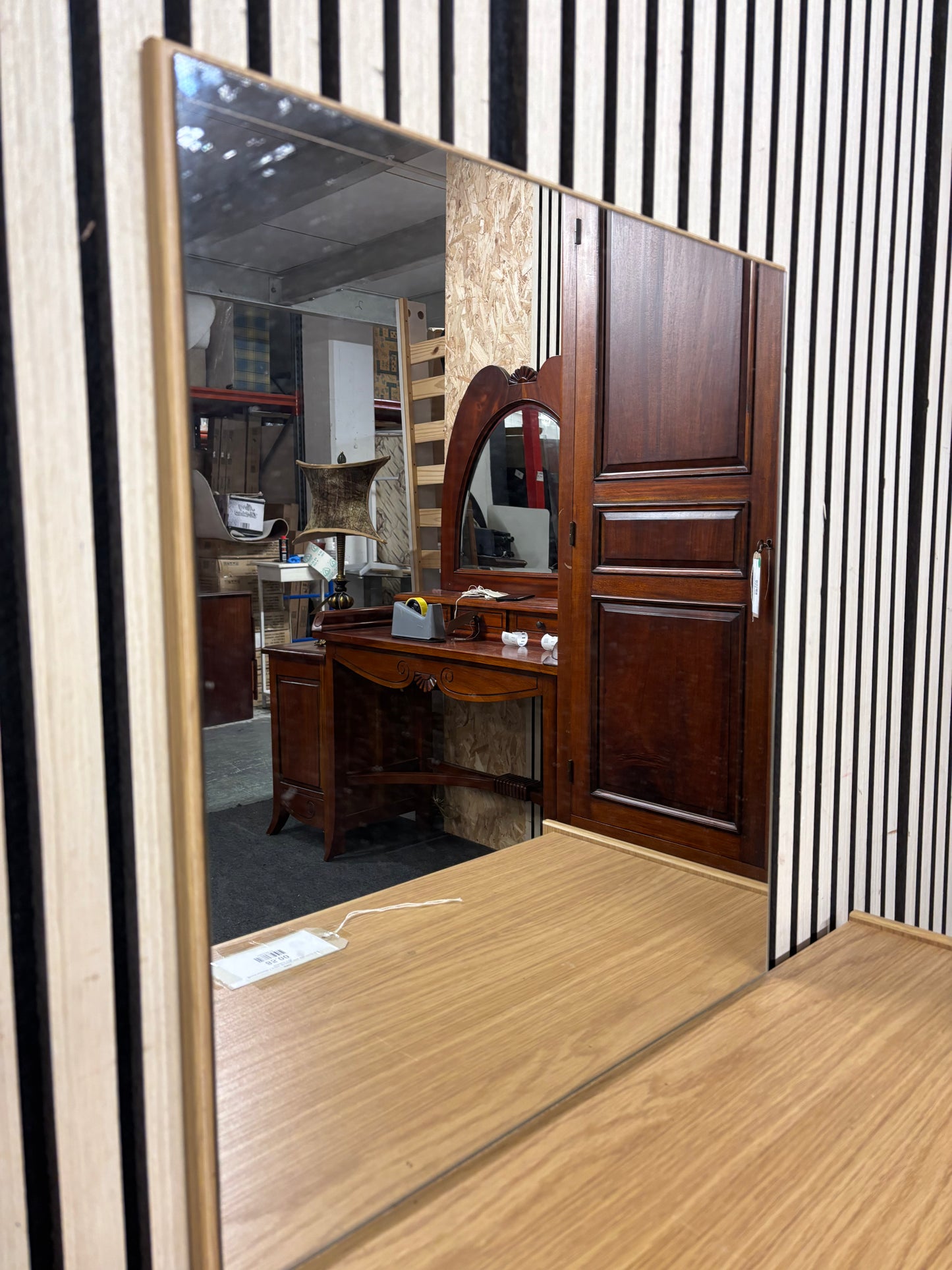 Beech laminate 1 drawer dressing table with mirror and footstool 3126