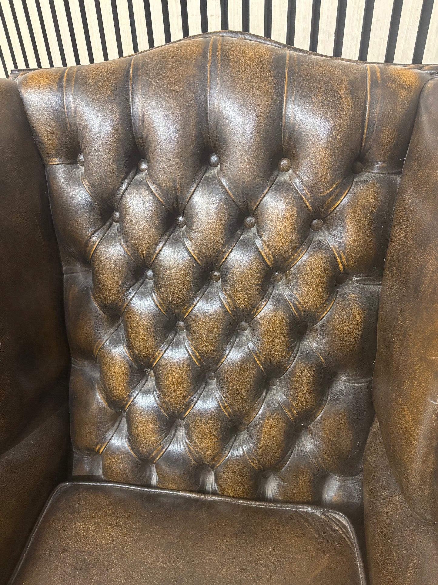 Wing back chesterfield leather chocolate brown button back armchair 3126