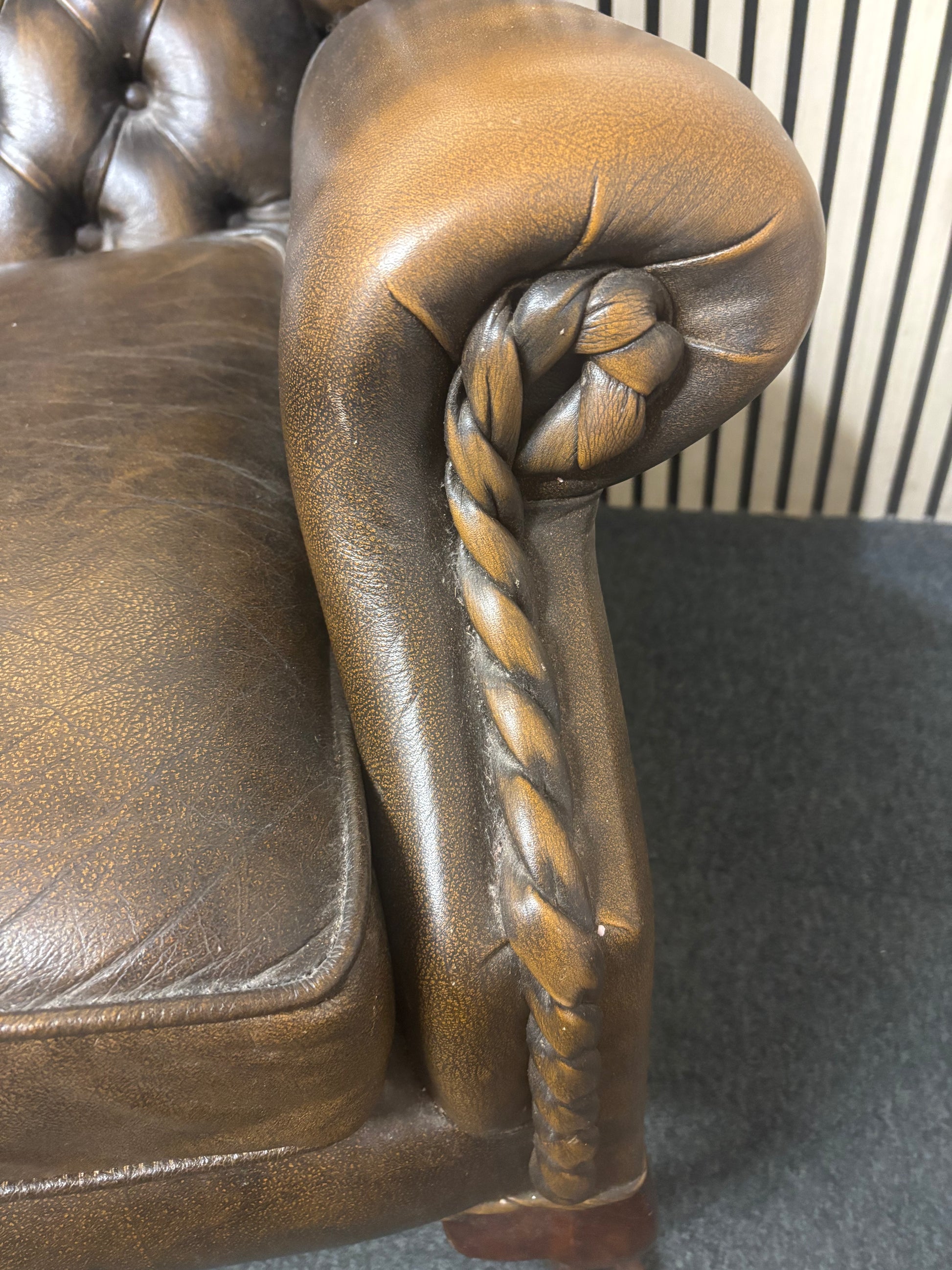 Wing back chesterfield leather chocolate brown button back armchair 3126