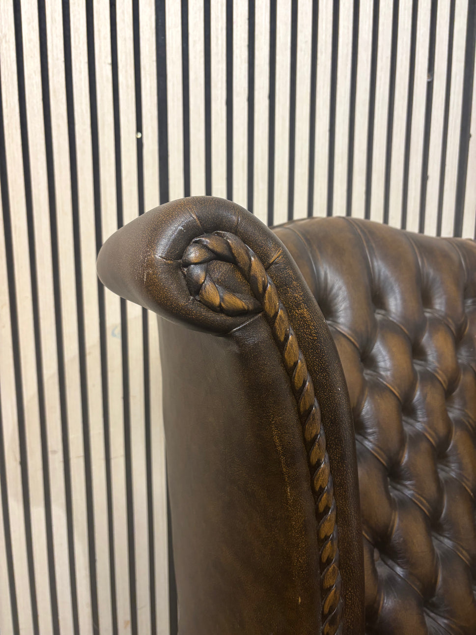 Wing back chesterfield leather chocolate brown button back armchair 3126