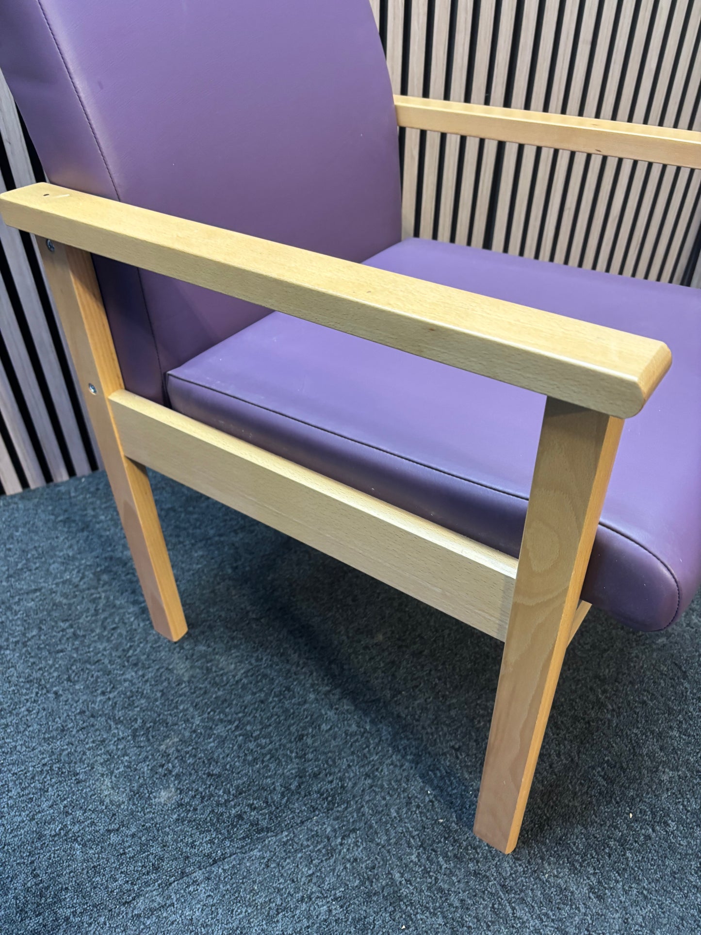 Purple Meavy reception chair with leatherette seats