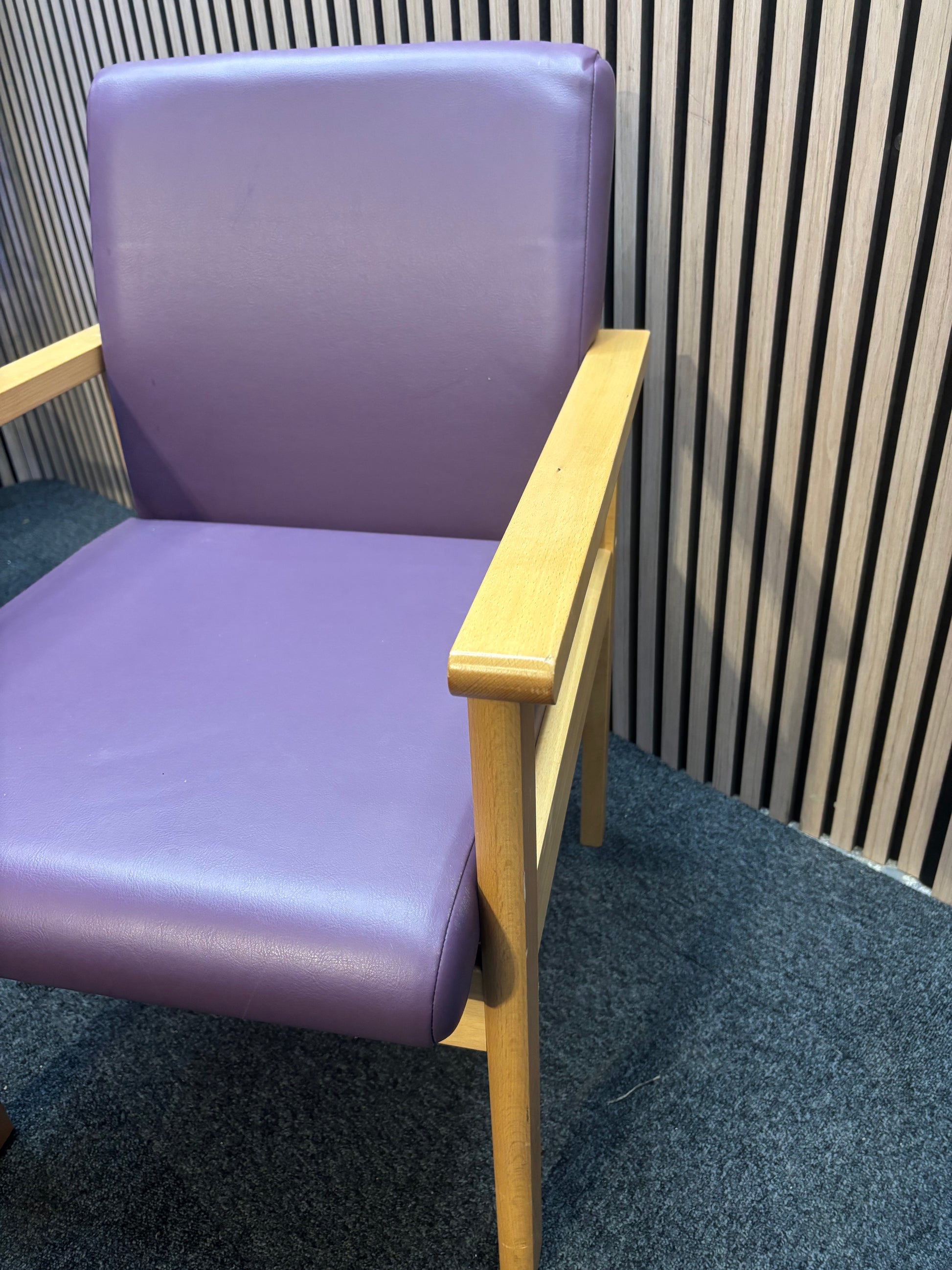 Purple Meavy reception chair with leatherette seats