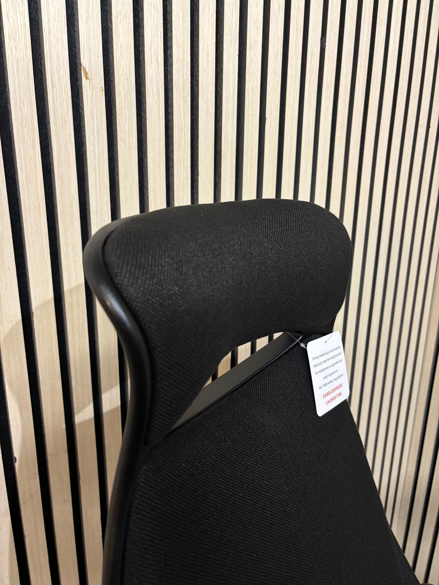 NEW Tuscan high back swivel chair, black fabric seat, fabric back and headrest with pivot arms. PRICE INC VAT