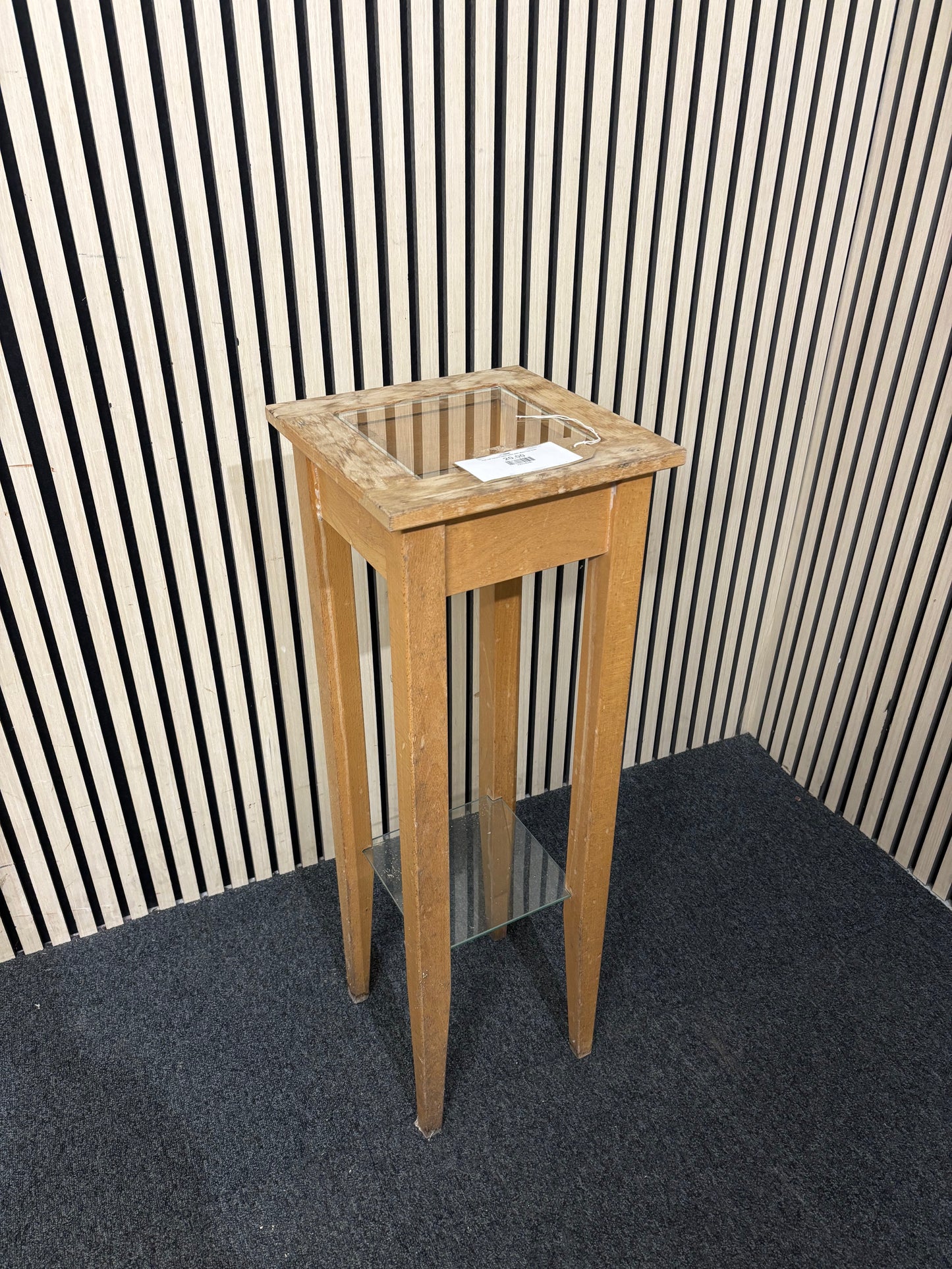 Oak tall square lamp table with glass top 3126