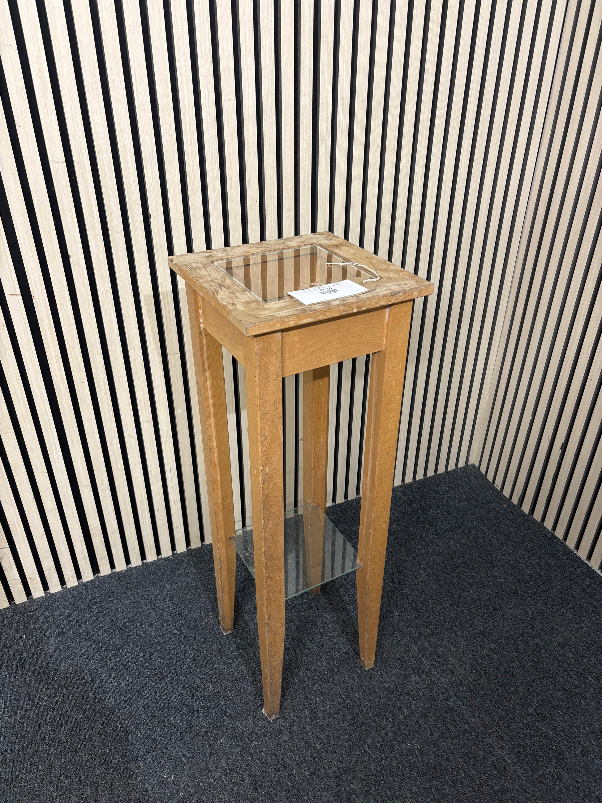 Oak tall square lamp table with glass top 3126