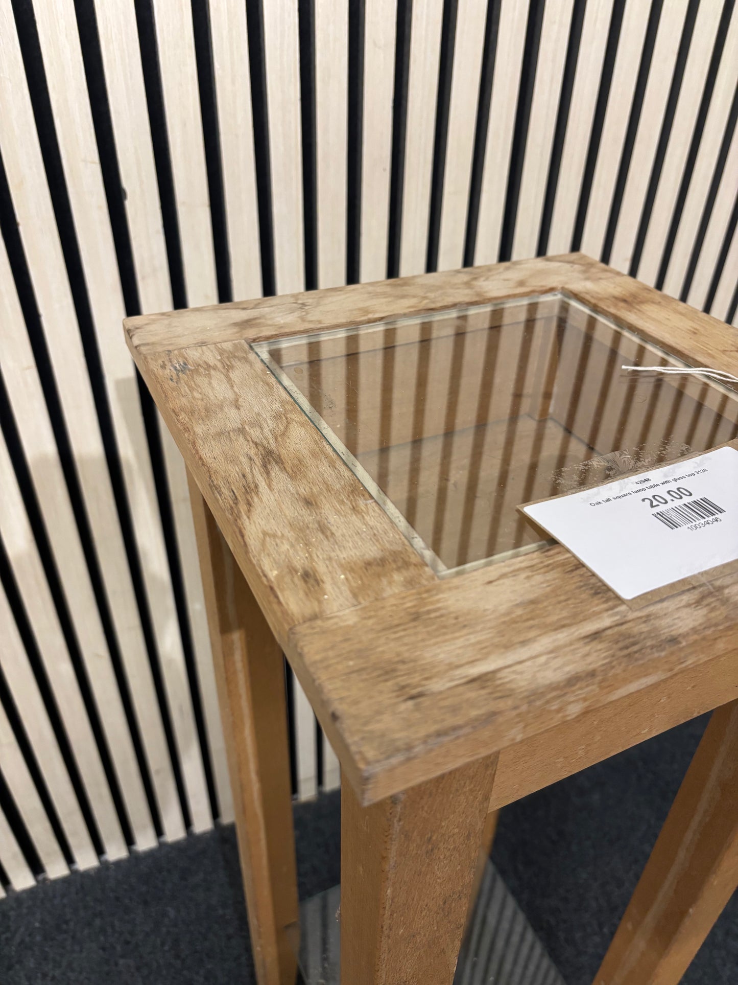 Oak tall square lamp table with glass top 3126