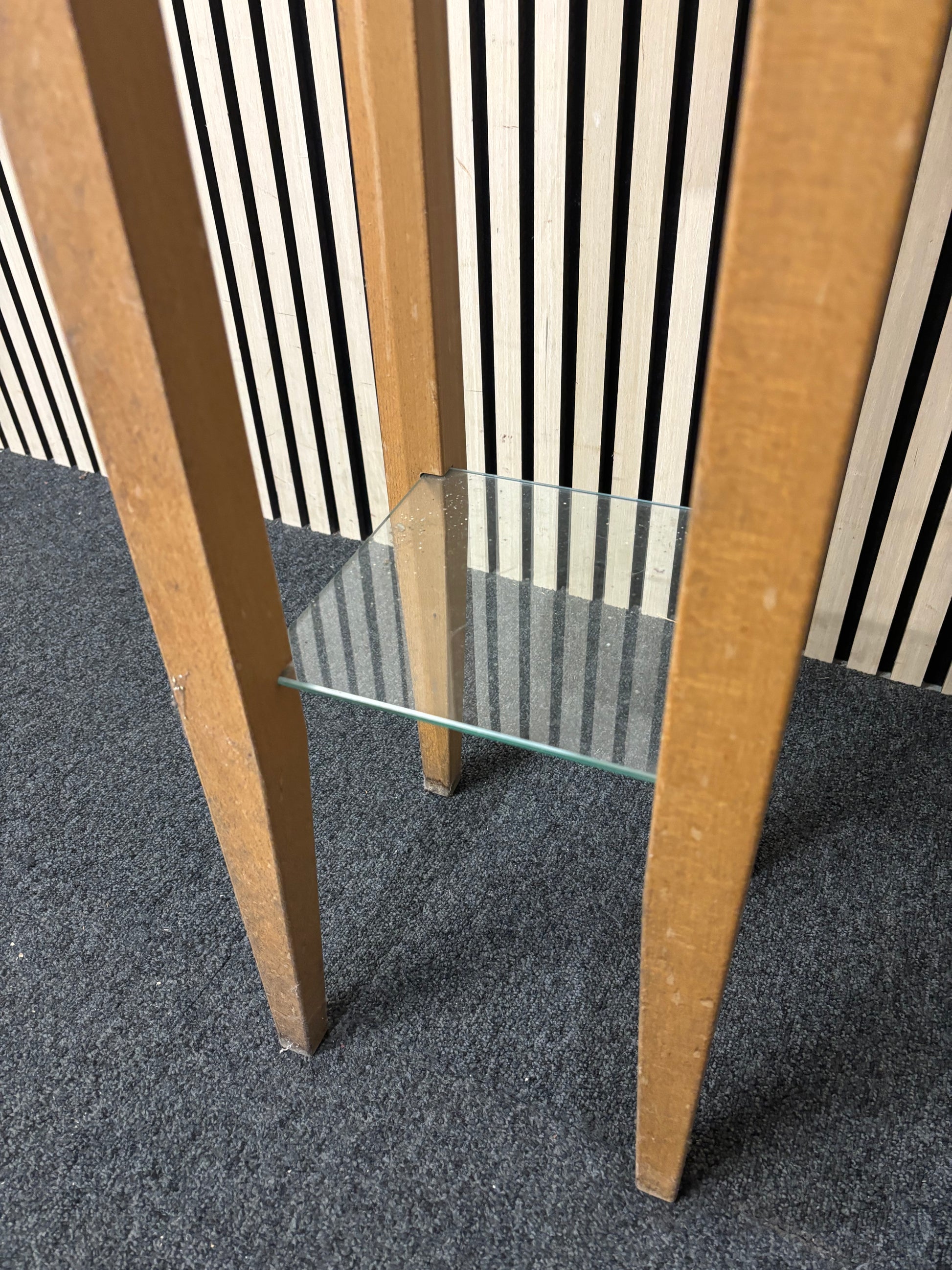 Oak tall square lamp table with glass top 3126