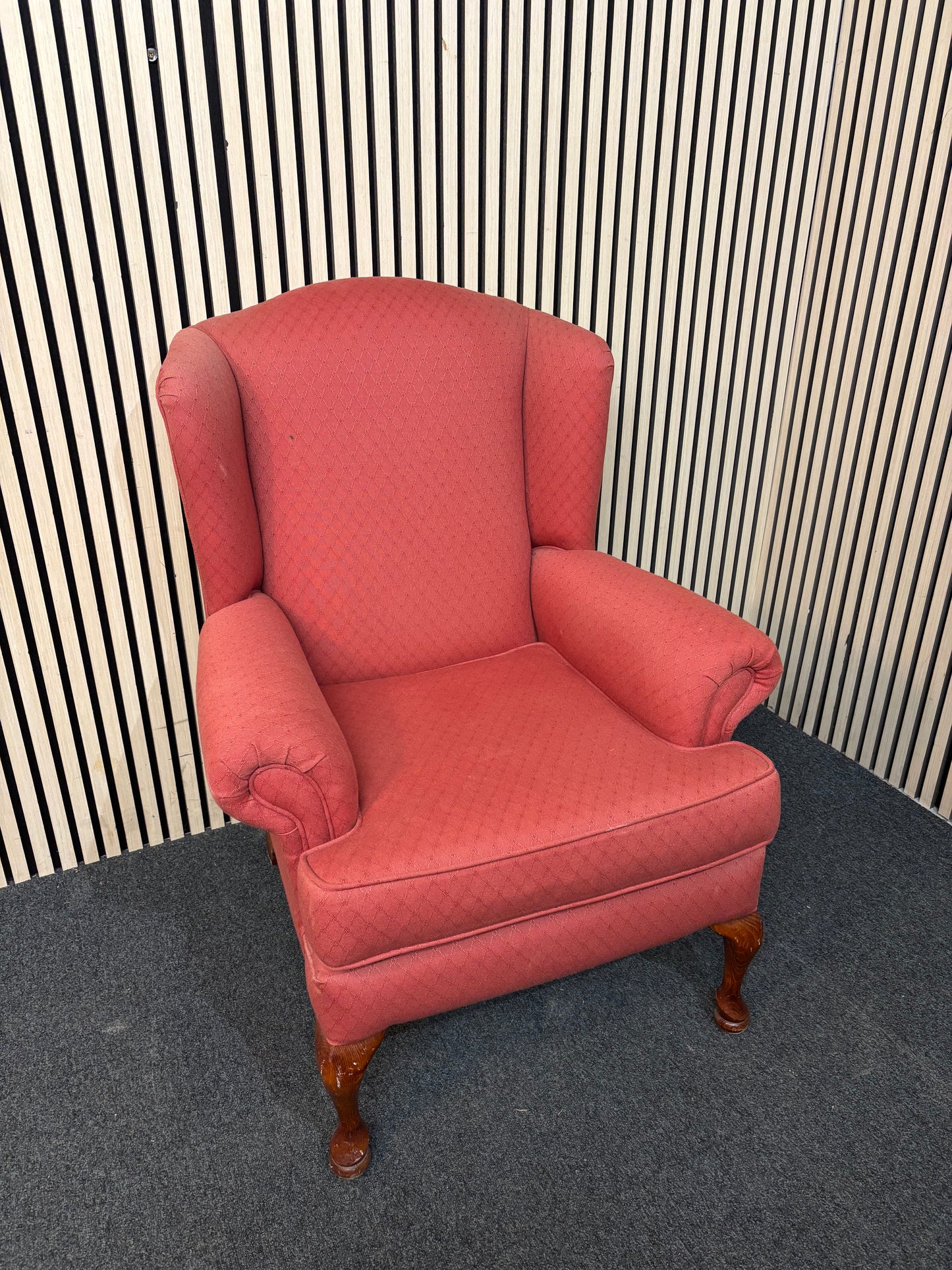 Red fabric solid wooden framed armchair 3126