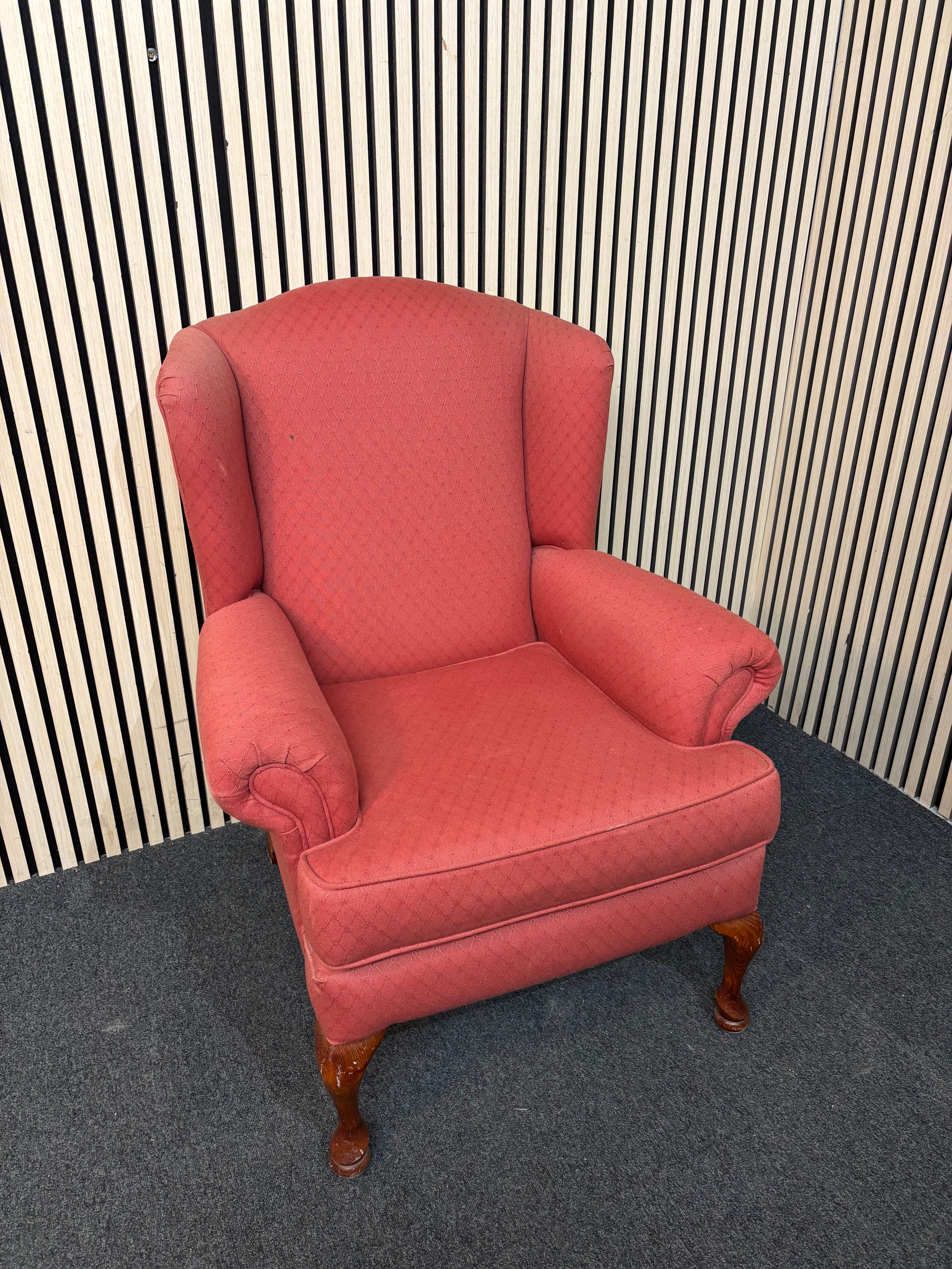 Red fabric solid wooden framed armchair 3126