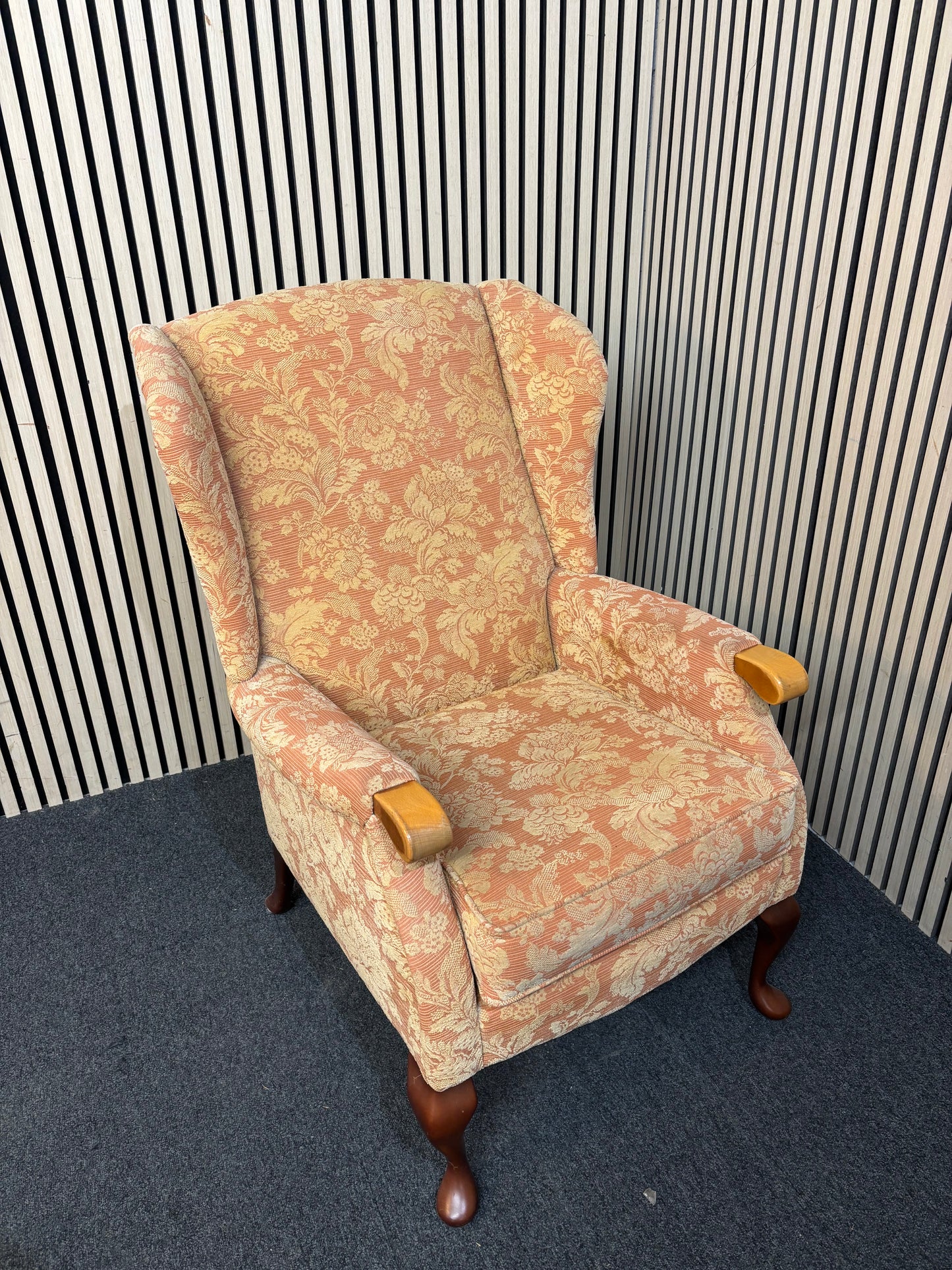 High mixed fabric solid wood framed wing back armchair 3126
