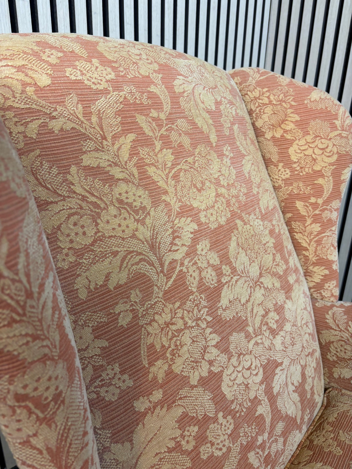 High mixed fabric solid wood framed wing back armchair 3126