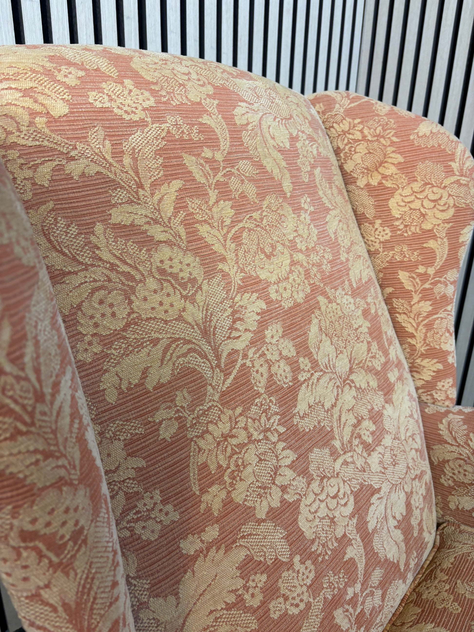 High mixed fabric solid wood framed wing back armchair 3126