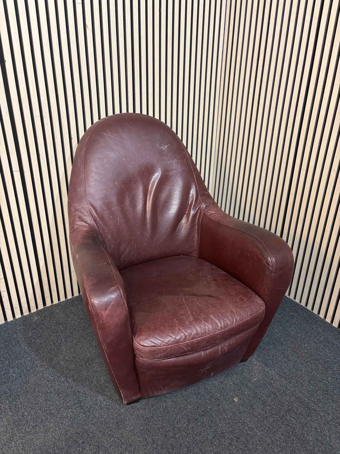 Wine leather curved back armchair 3126