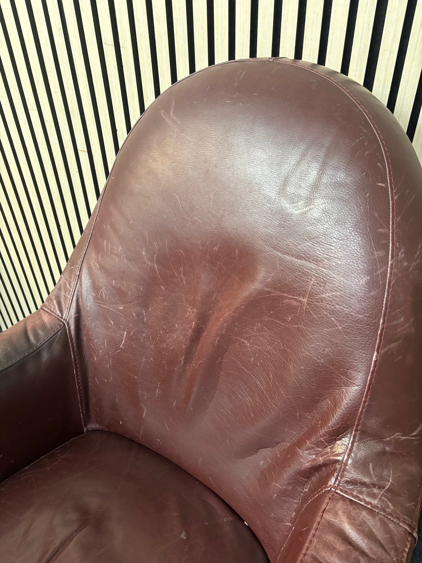 Wine leather curved back armchair 3126