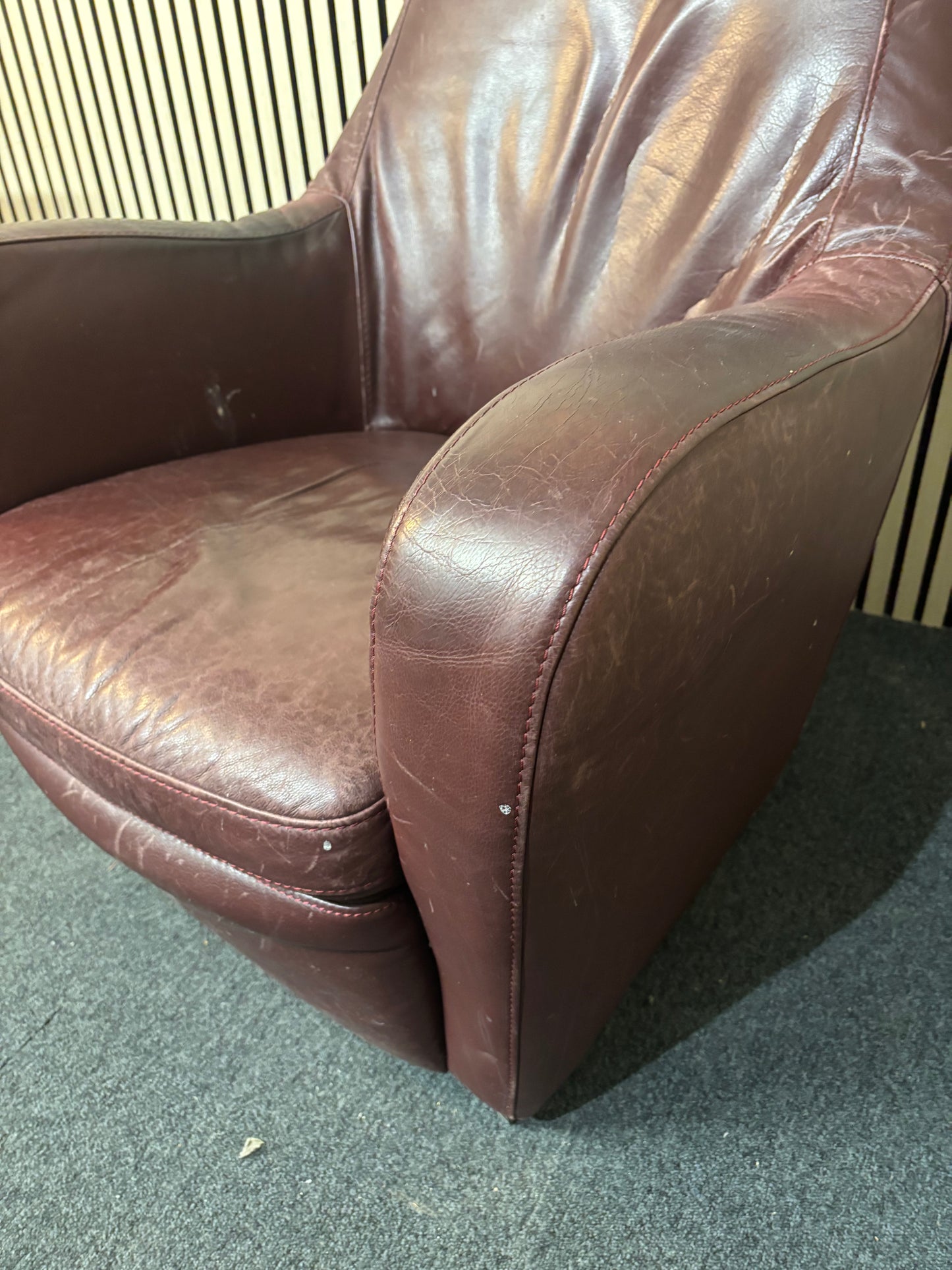 Wine leather curved back armchair 3126