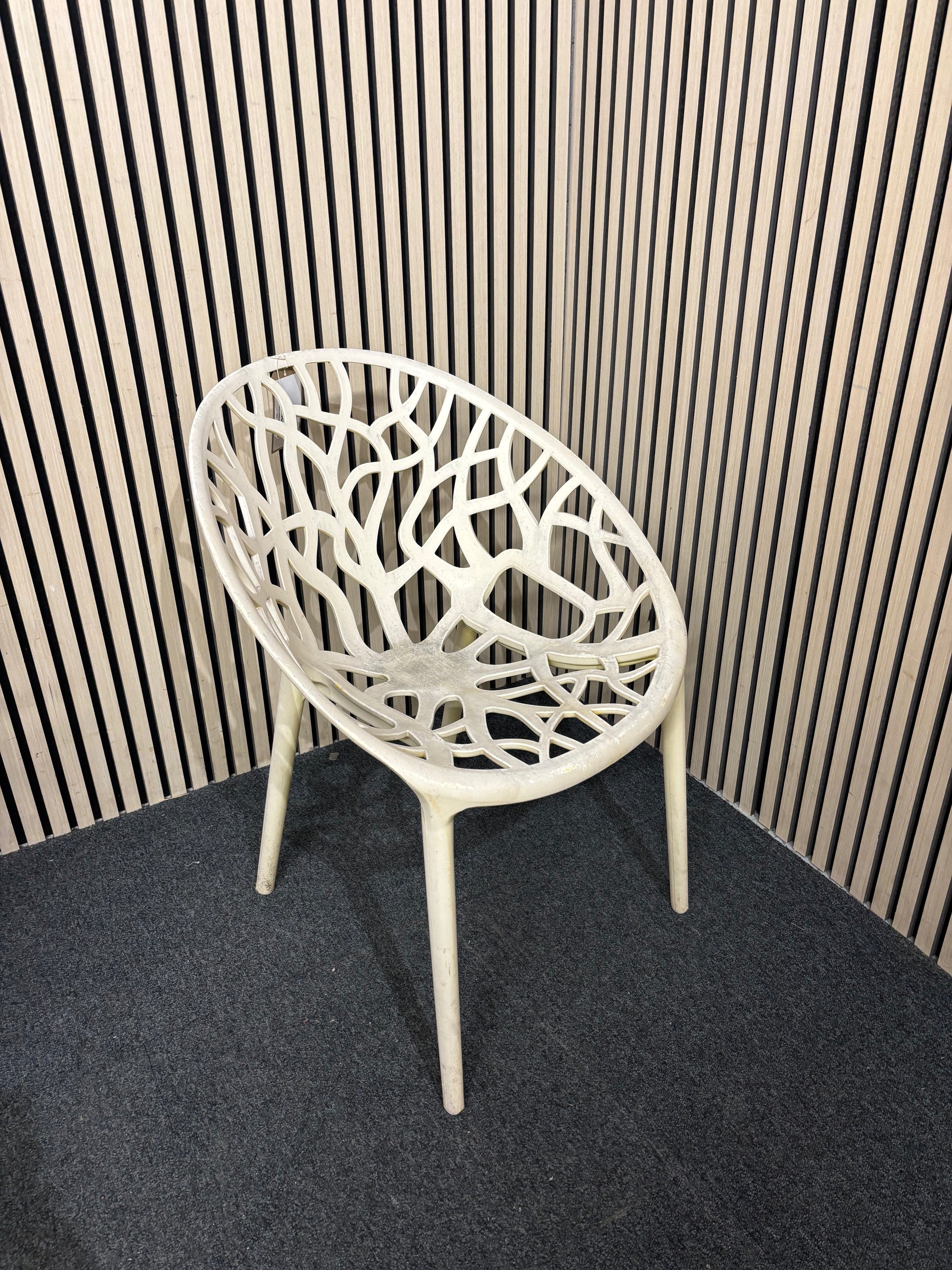 white stackable plastic outdoor chair - sun faded 3126