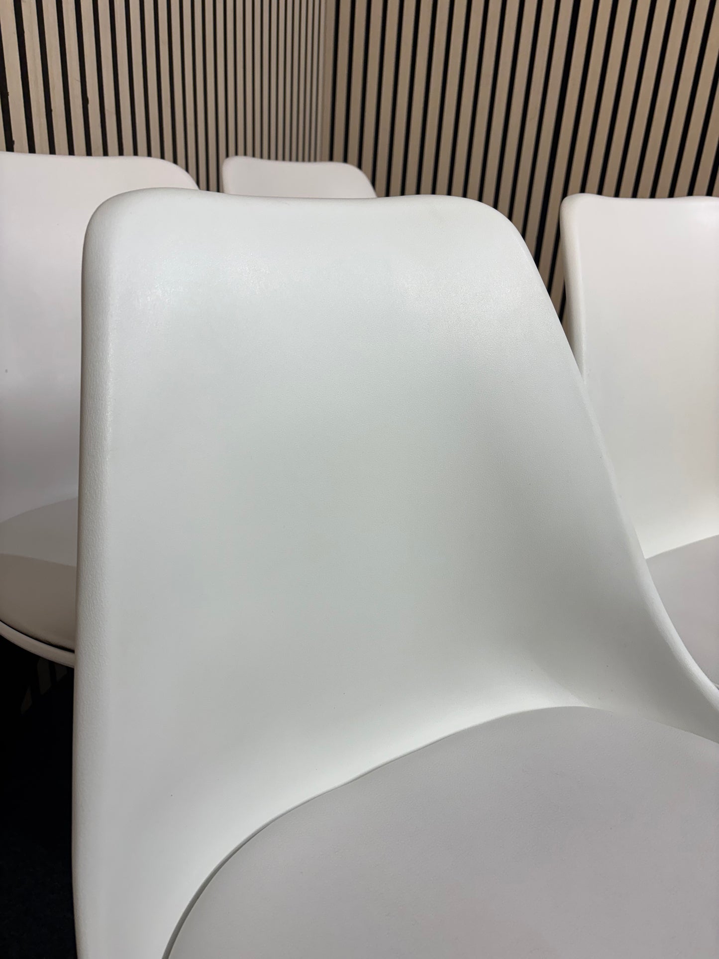 Solid dark wood framed white plastic dining chairs with leatherette seat (SET OF 4) 3126