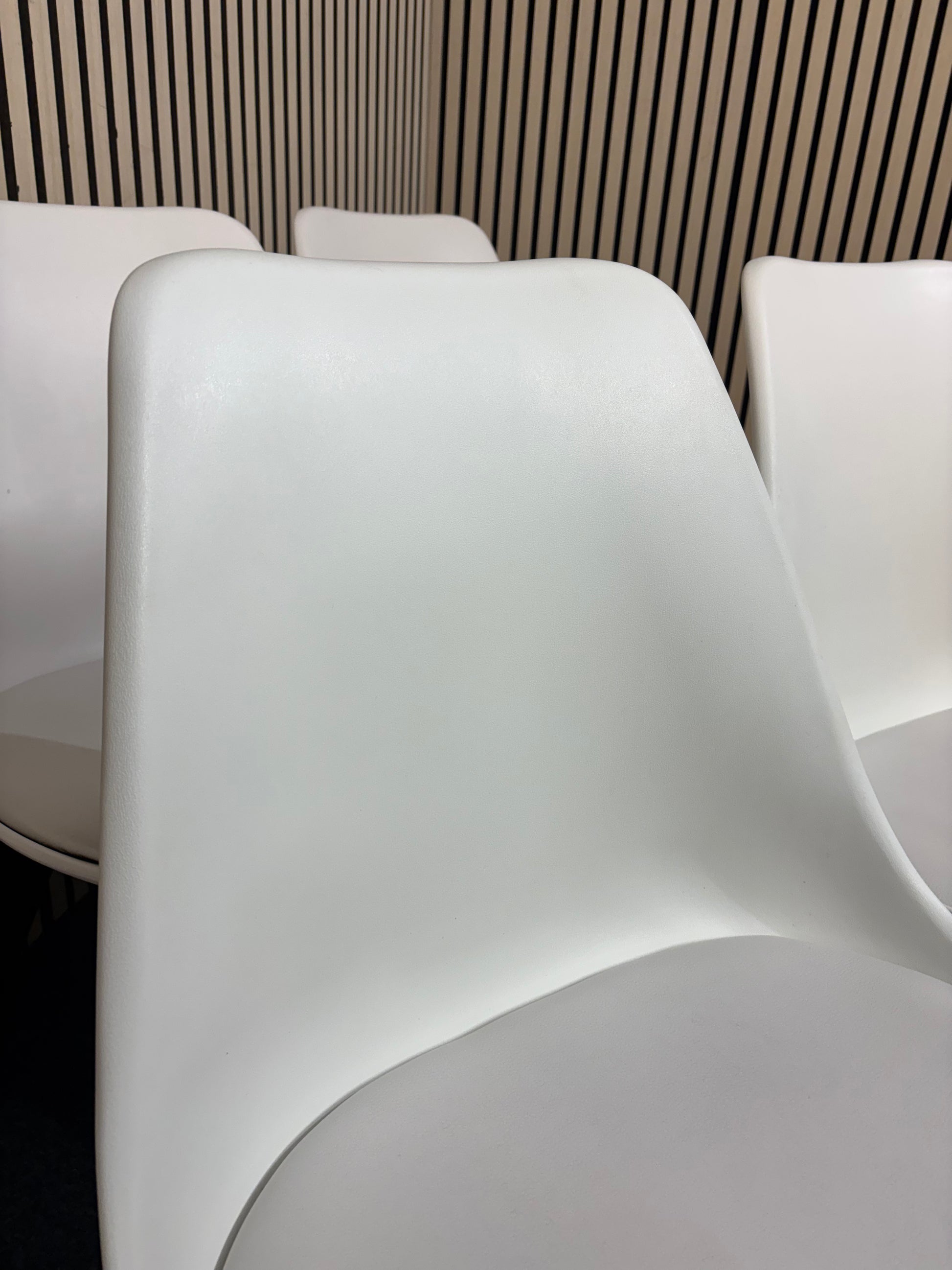 Solid dark wood framed white plastic dining chairs with leatherette seat (SET OF 4) 3126