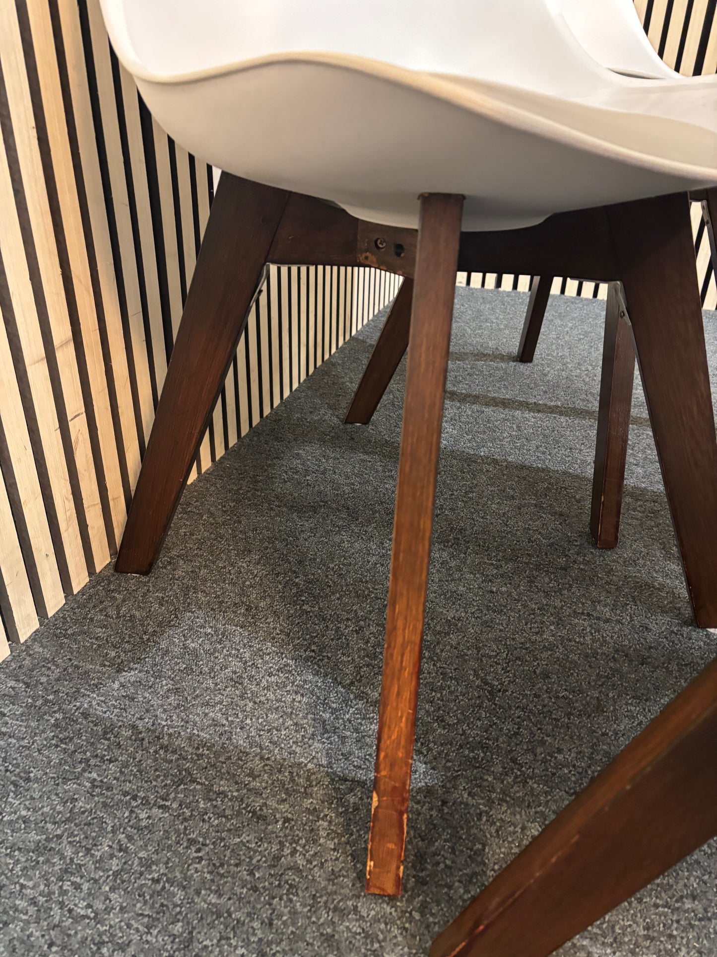 Solid dark wood framed white plastic dining chairs with leatherette seat (SET OF 4) 3126