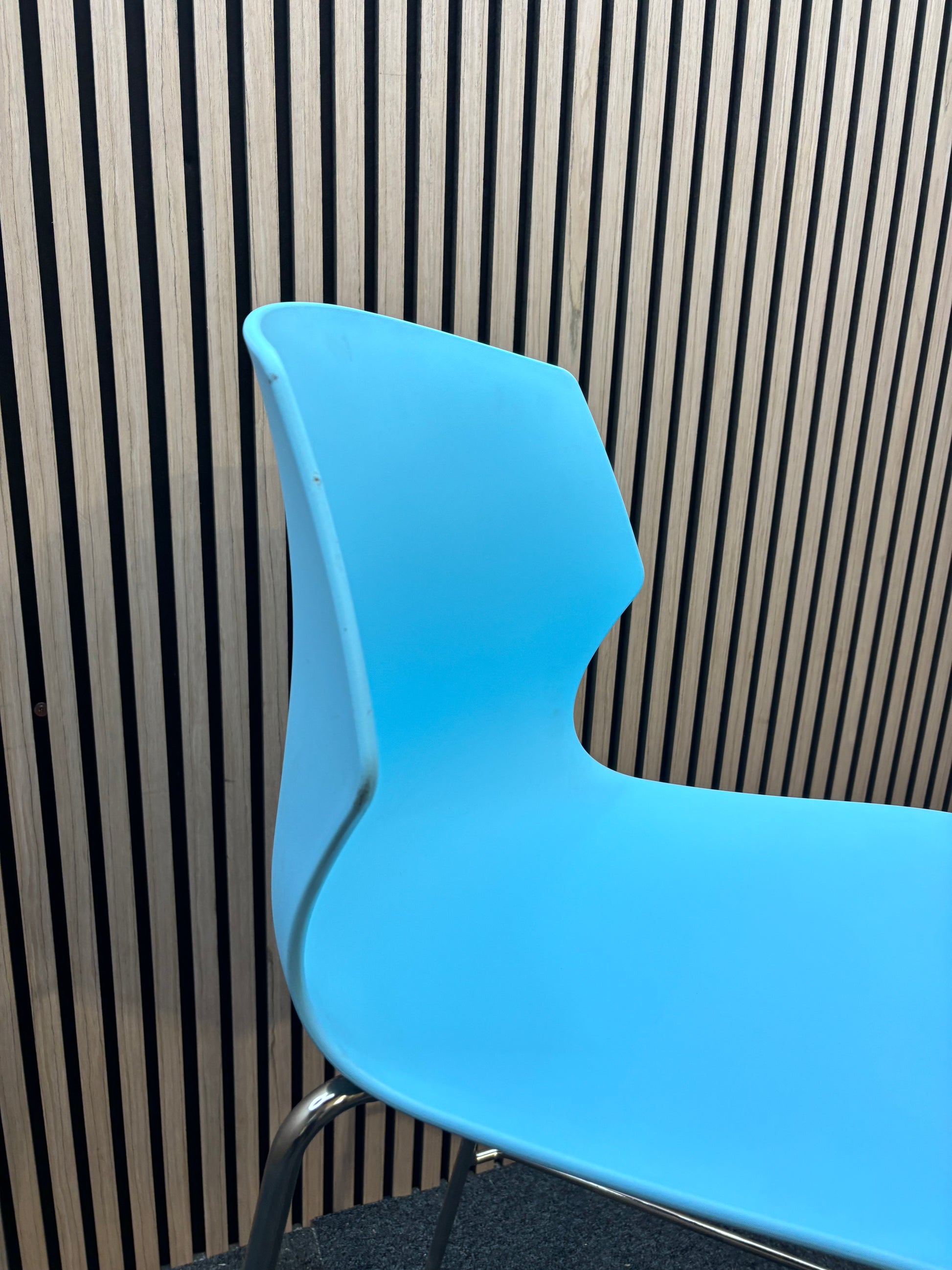 Roscoe high stool with chrome legs and plastic shell- ice blue