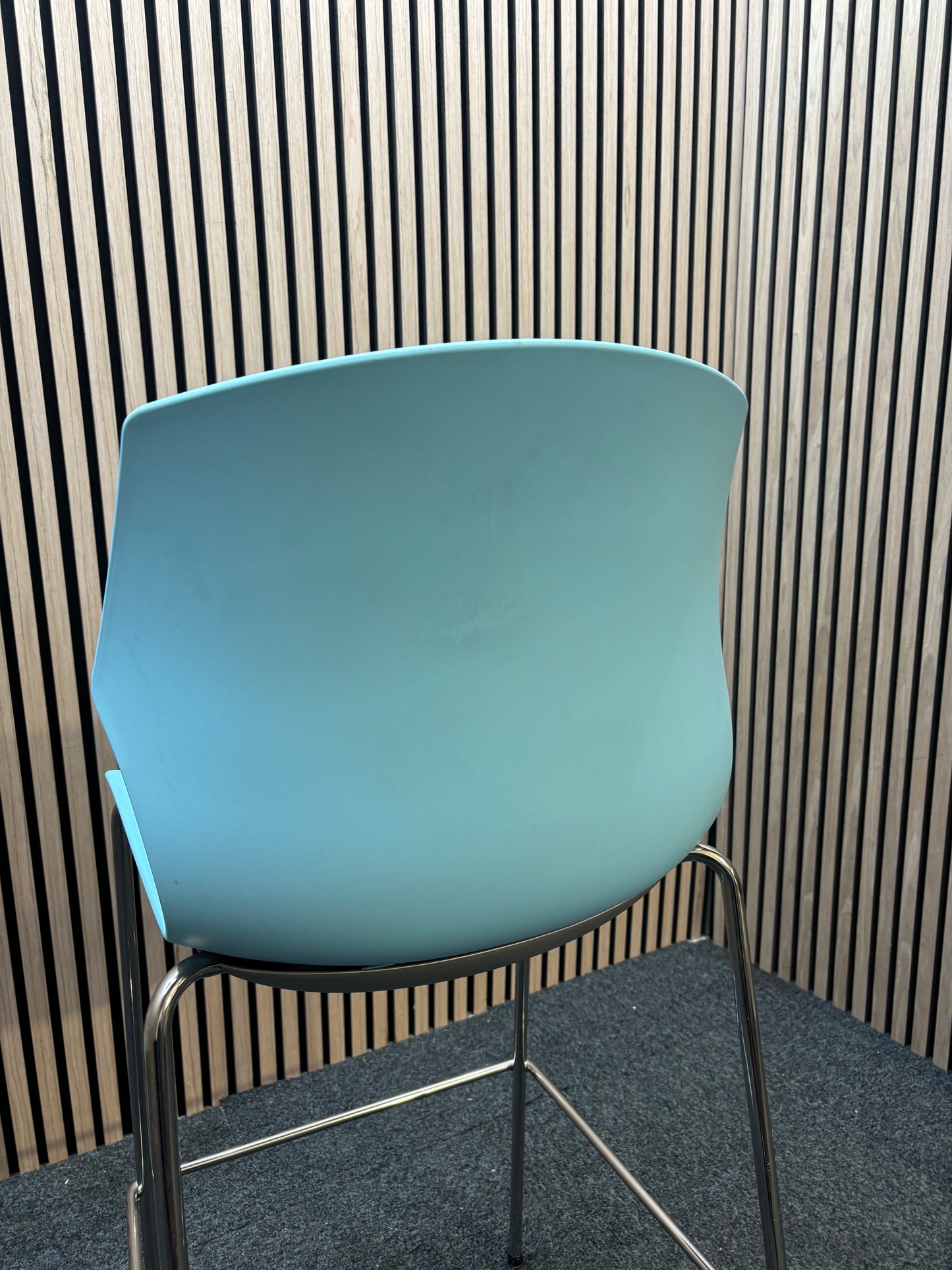 Roscoe high stool with chrome legs and plastic shell- ice blue