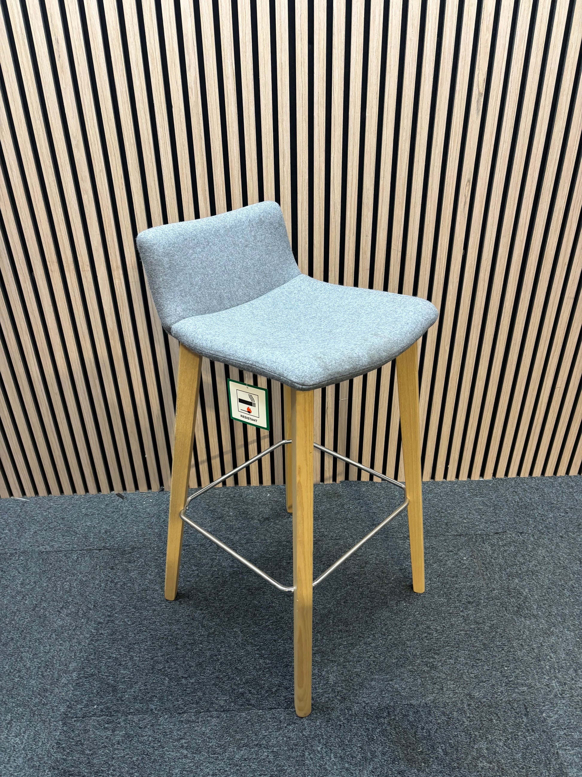 Remy fully upholstered high stool with solid wooden frame and soft grey fabric
