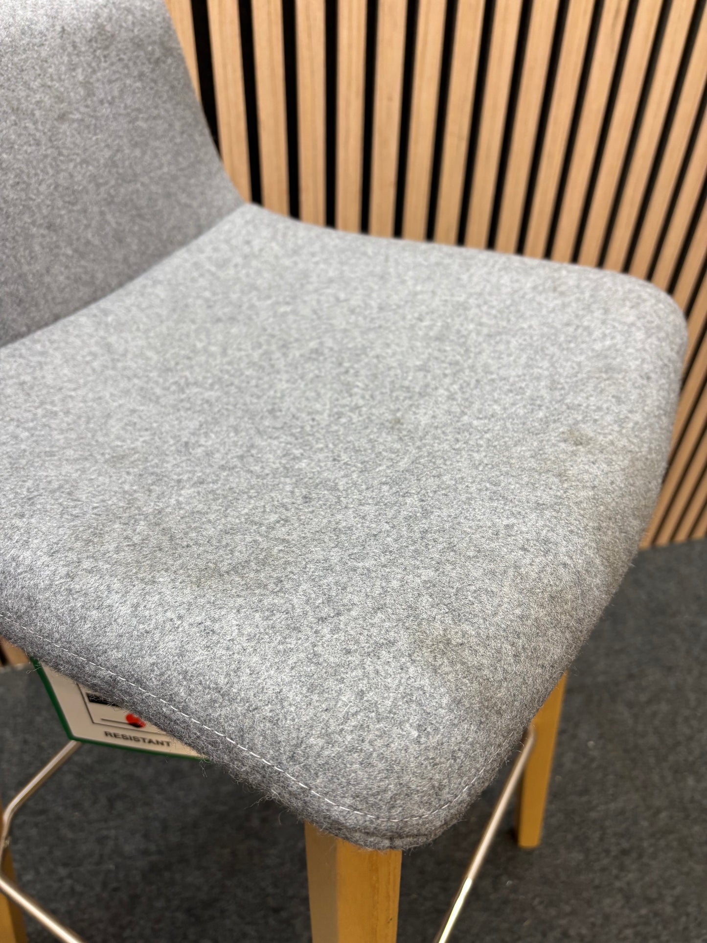 Remy fully upholstered high stool with solid wooden frame and soft grey fabric