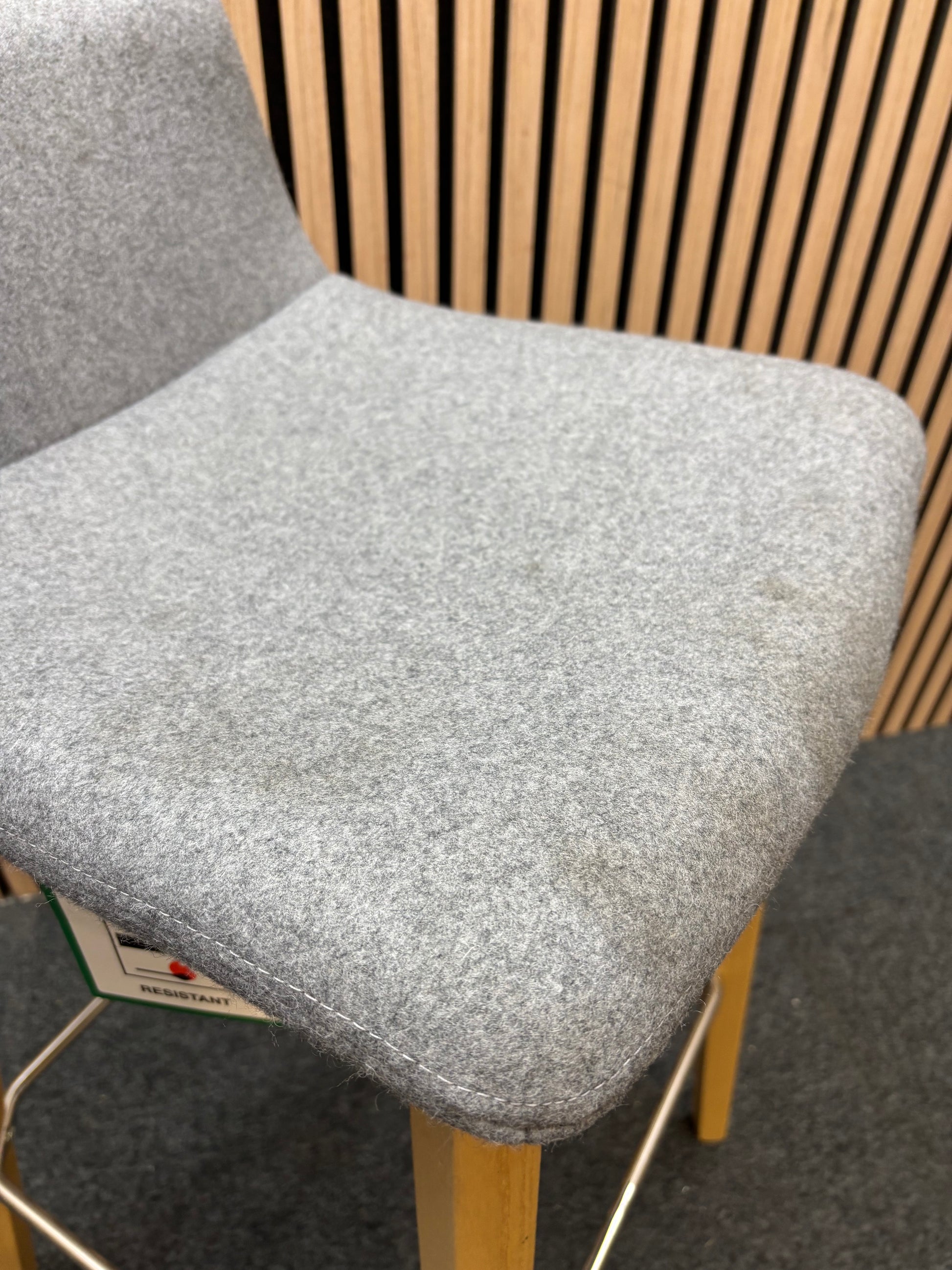 Remy fully upholstered high stool with solid wooden frame and soft grey fabric