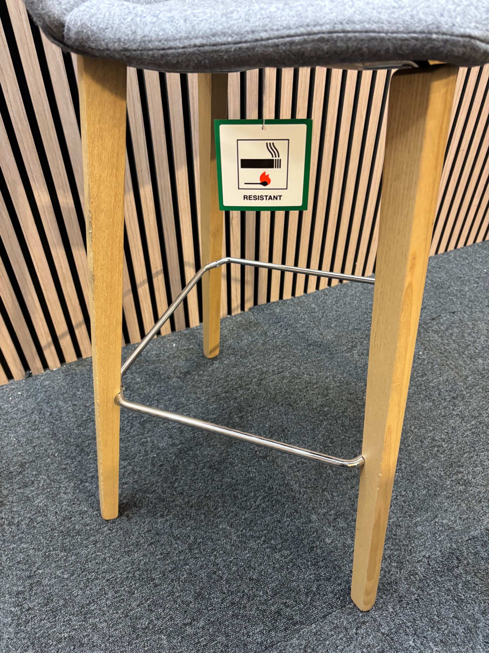 Remy fully upholstered high stool with solid wooden frame and soft grey fabric