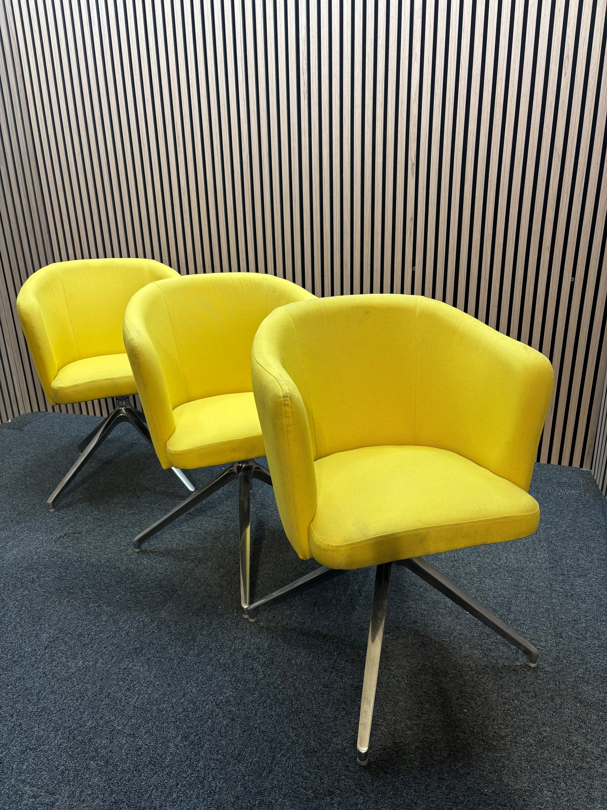 Otis single seater tub chair with 4 stair chrome swivel base- yellow fabric finish