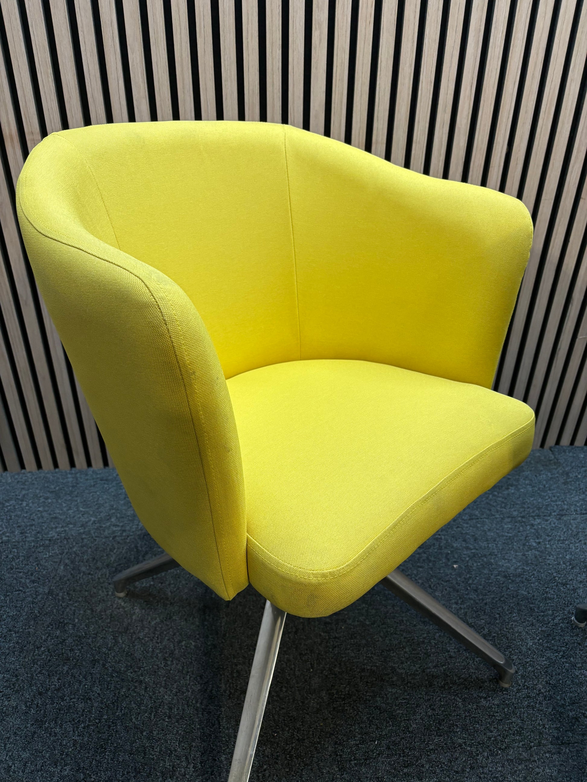 Otis single seater tub chair with 4 stair chrome swivel base- yellow fabric finish