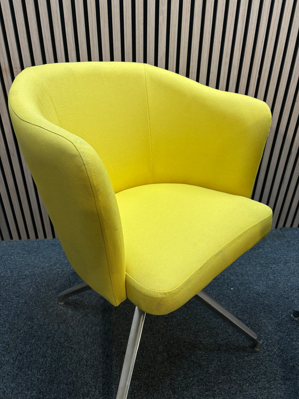 Otis single seater tub chair with 4 stair chrome swivel base- yellow fabric finish