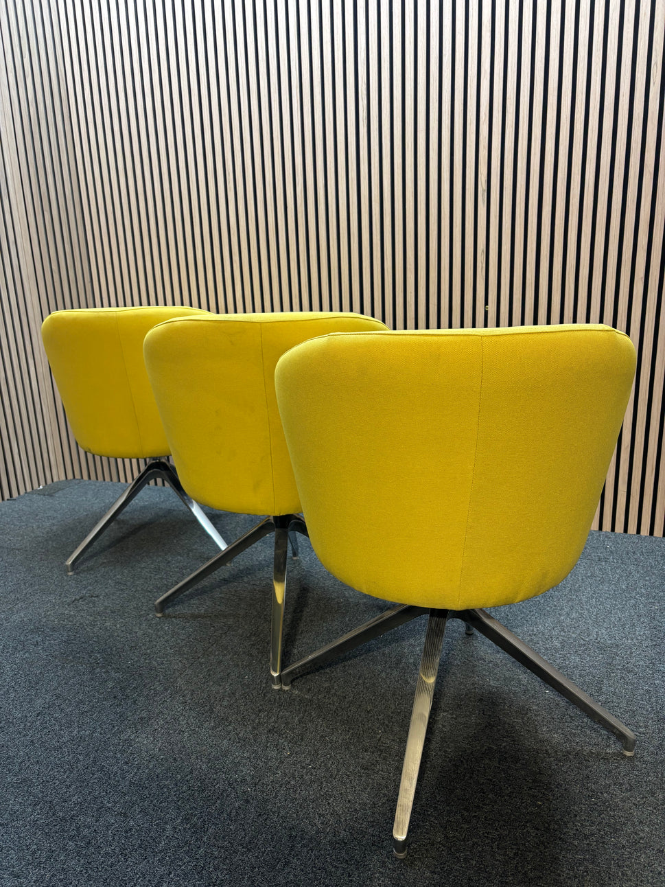 Otis single seater tub chair with 4 stair chrome swivel base- yellow fabric finish
