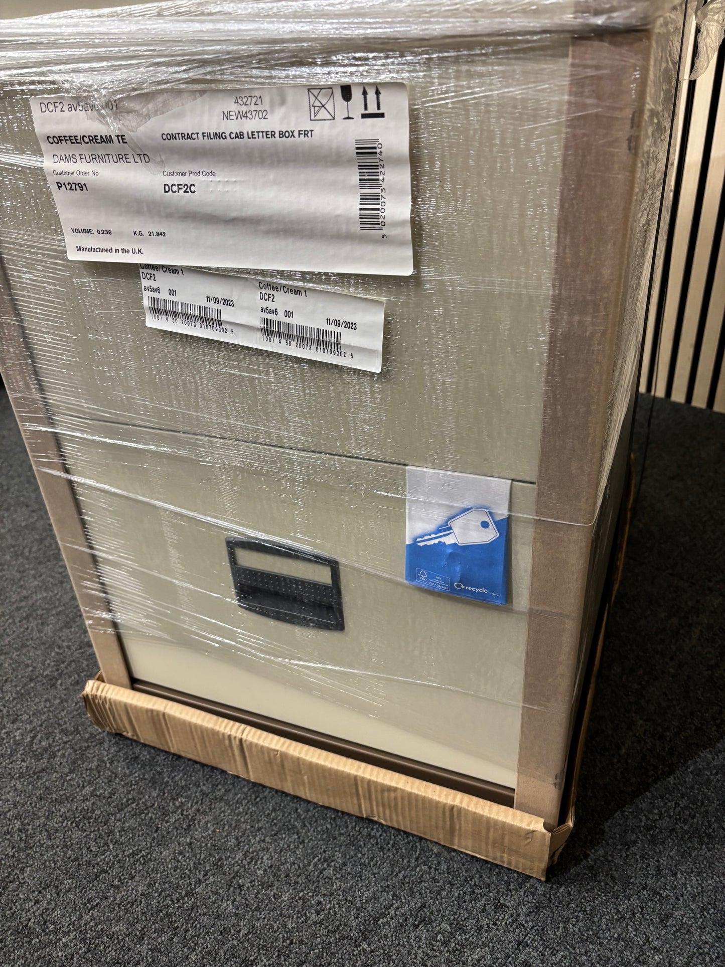 NEW  Dams 2 drawer contract filing cabinet Coffee/Cream