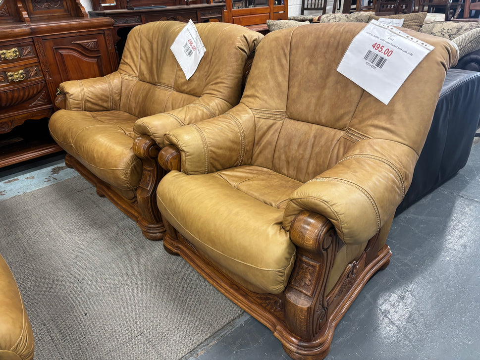 3+2+1 tan leather, solid wood framed sofa suite 3126